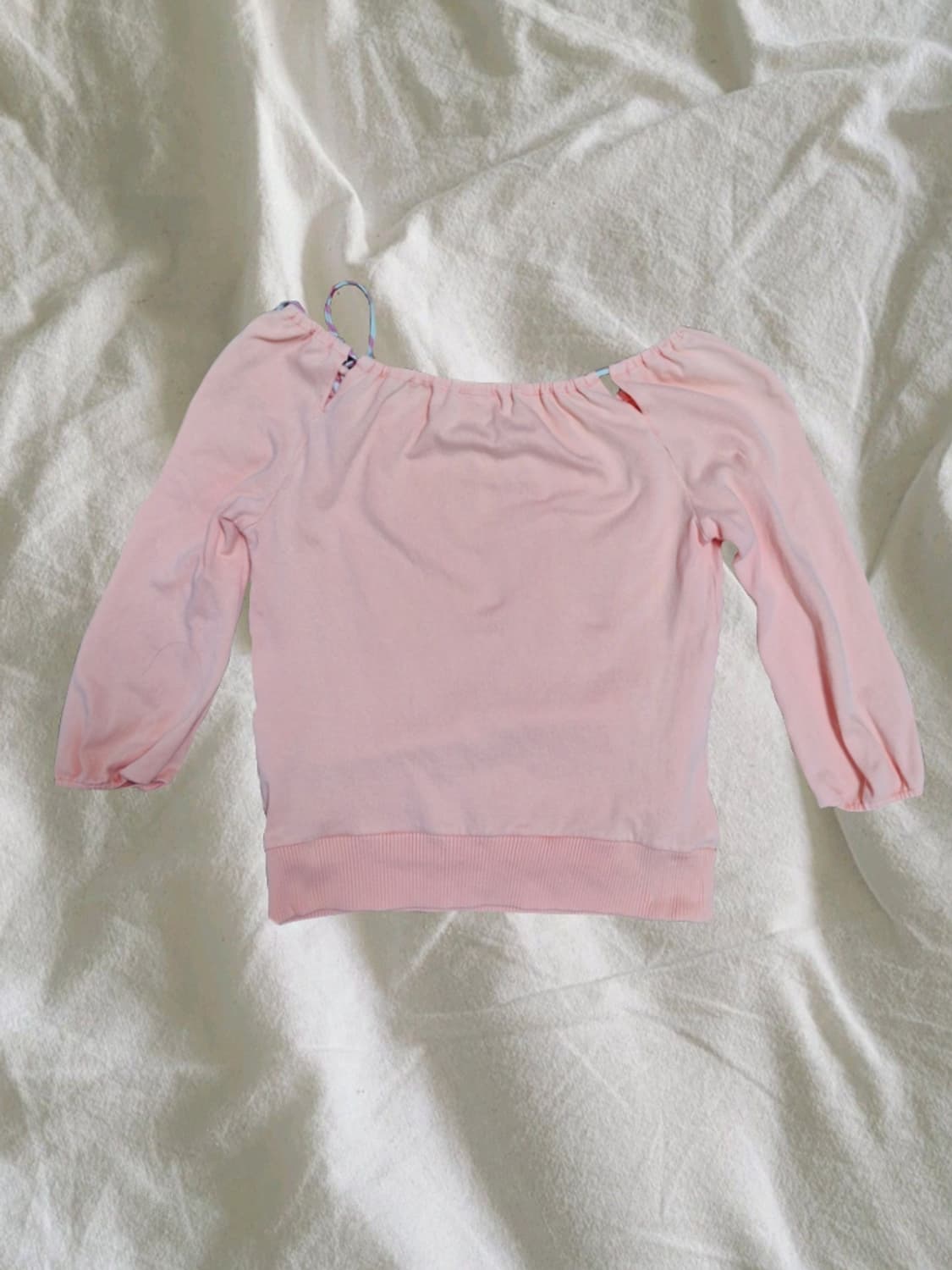 빈티지 버버리 블루라벨 38 딸기우유 피치 핑크 긴팔 오프숄더 티셔츠 상품이미지2