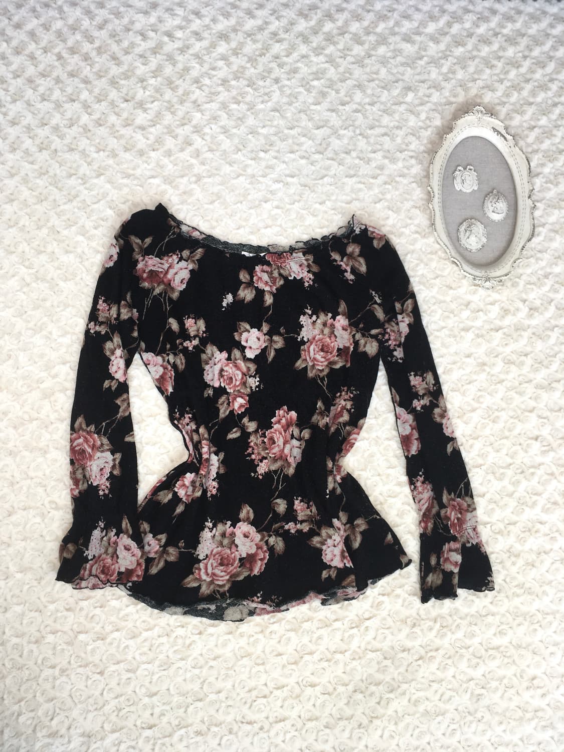 빈티지 블랙 플라워 롱슬리브 블라우스 상품이미지6