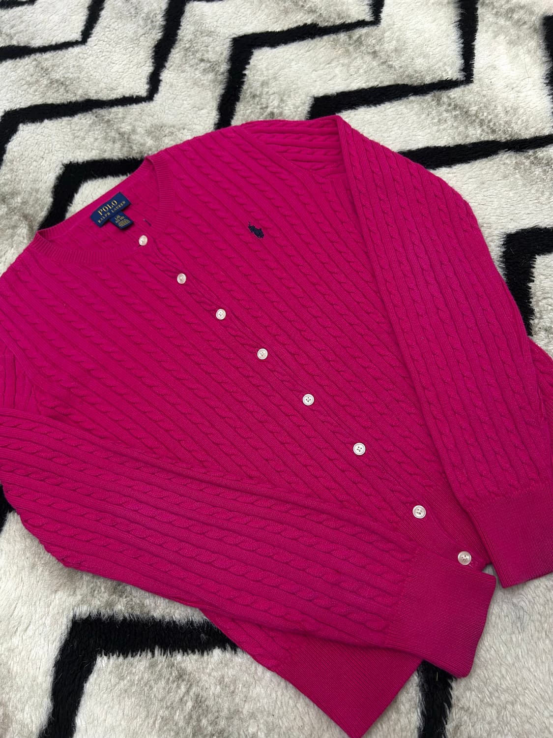 [실측L]폴로랄프로렌 라운드 꽈배기 니트 가디건/핫핑크 상품이미지2