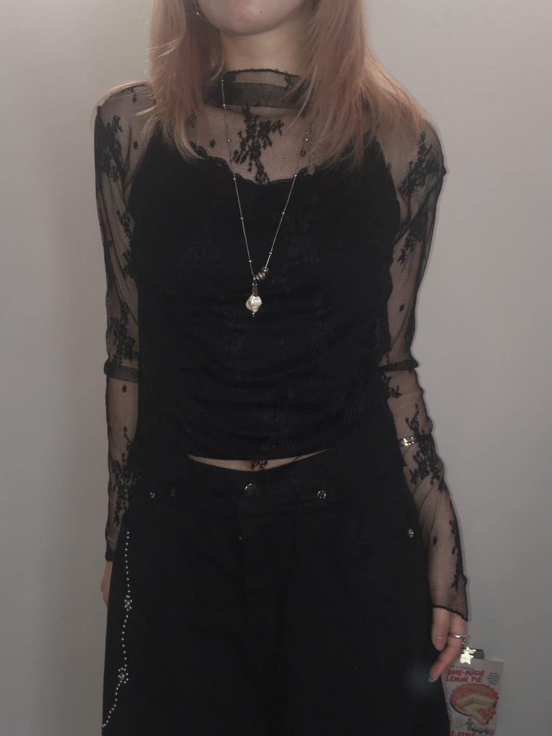 jpn vintage 블랙 시스루 레이스 블라우스 상품이미지3