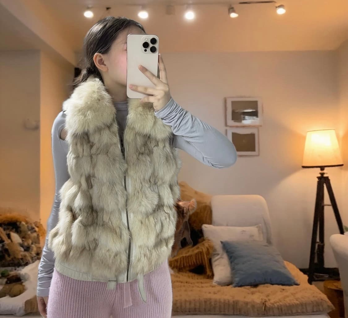 빈티지 폭스퍼 여우털 원색 양가죽 조끼베스트 상품이미지4