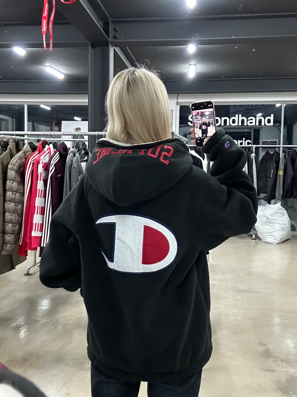 슈프림&챔피온 후드 플리스 집업 상품이미지1