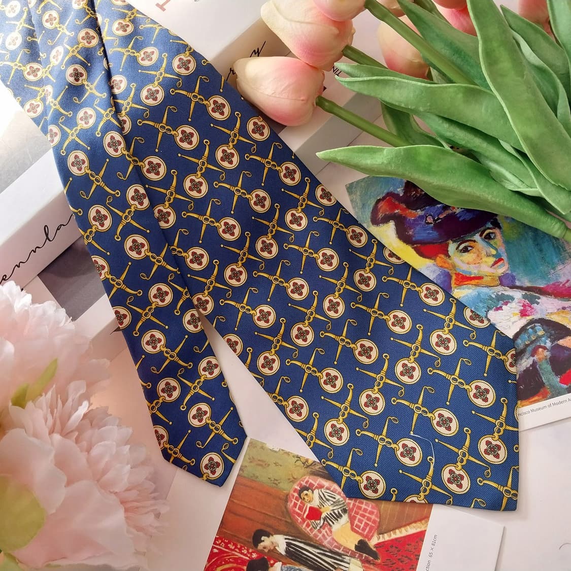 란셀 실크 네이비 하니스 패턴 넥타이 9.9cm A+등급 K1382
 상품이미지2