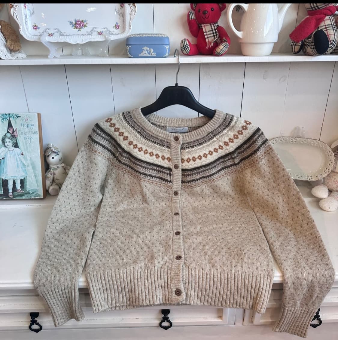 패턴 울 가디건 베이지 상품이미지3