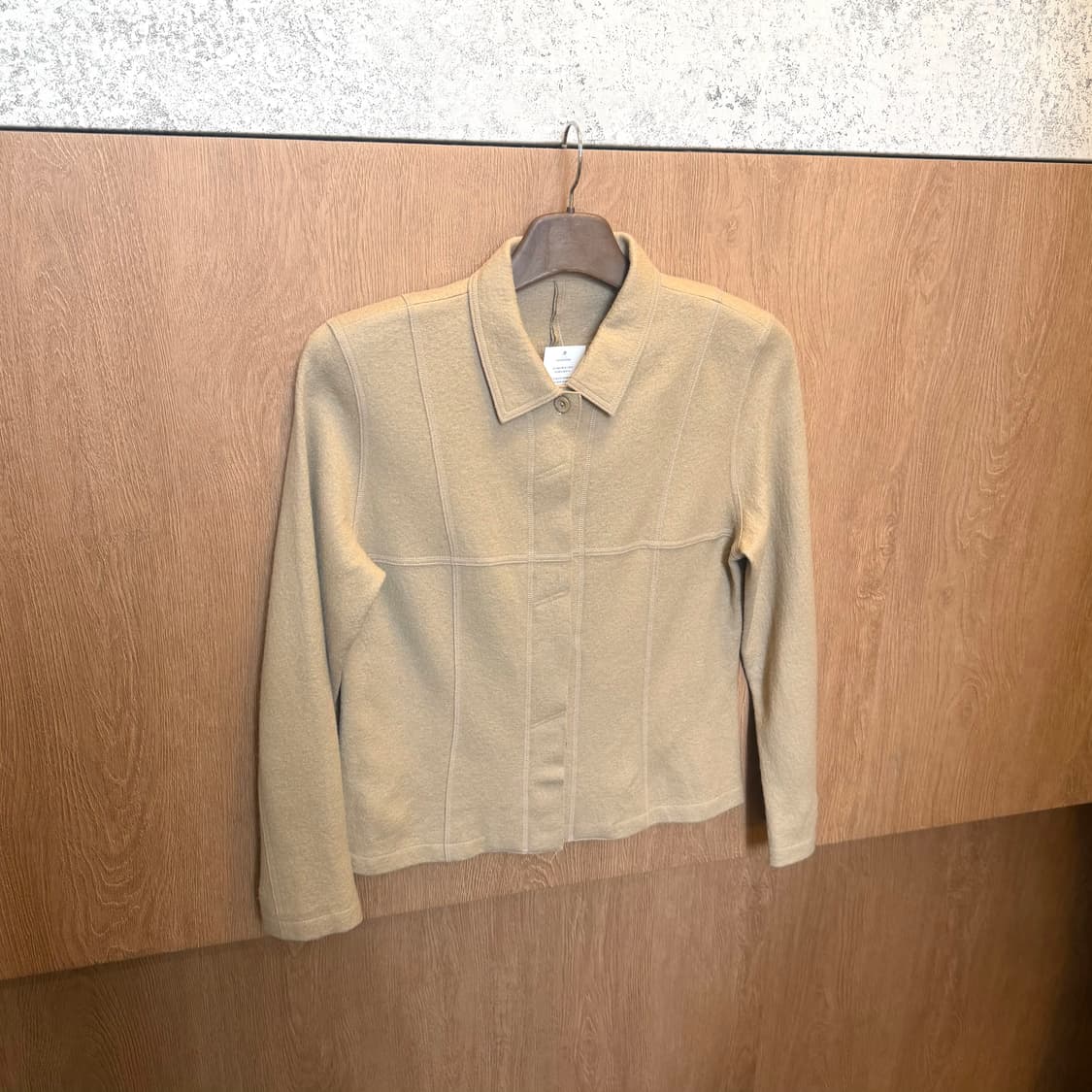 빈티지 울 카라 자켓 히든 버튼업 디테일 레귤러핏 베이지 상품이미지1