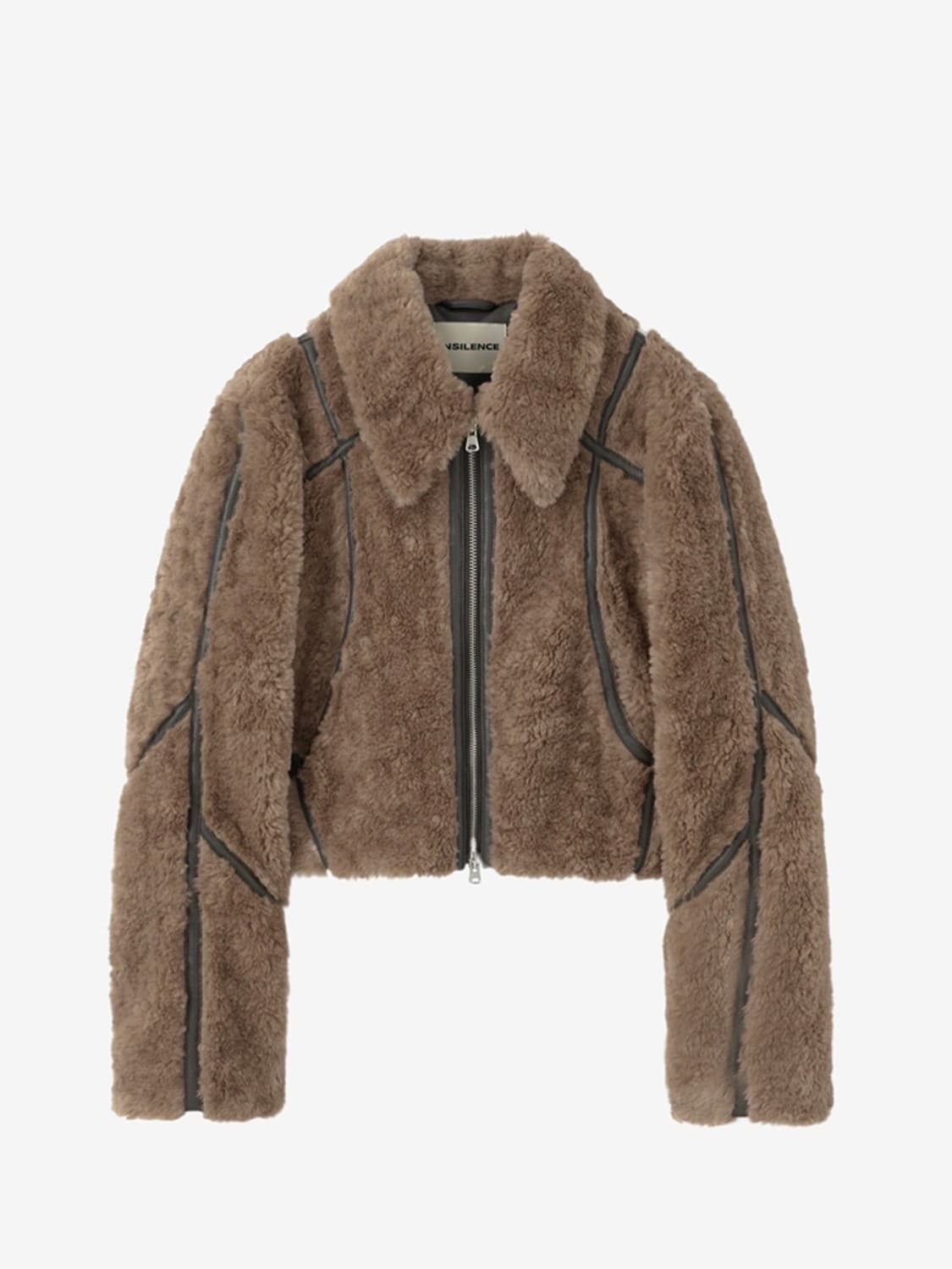 인사일런스 우먼 레더 바인딩 퍼 자켓 BROWN 상품이미지1