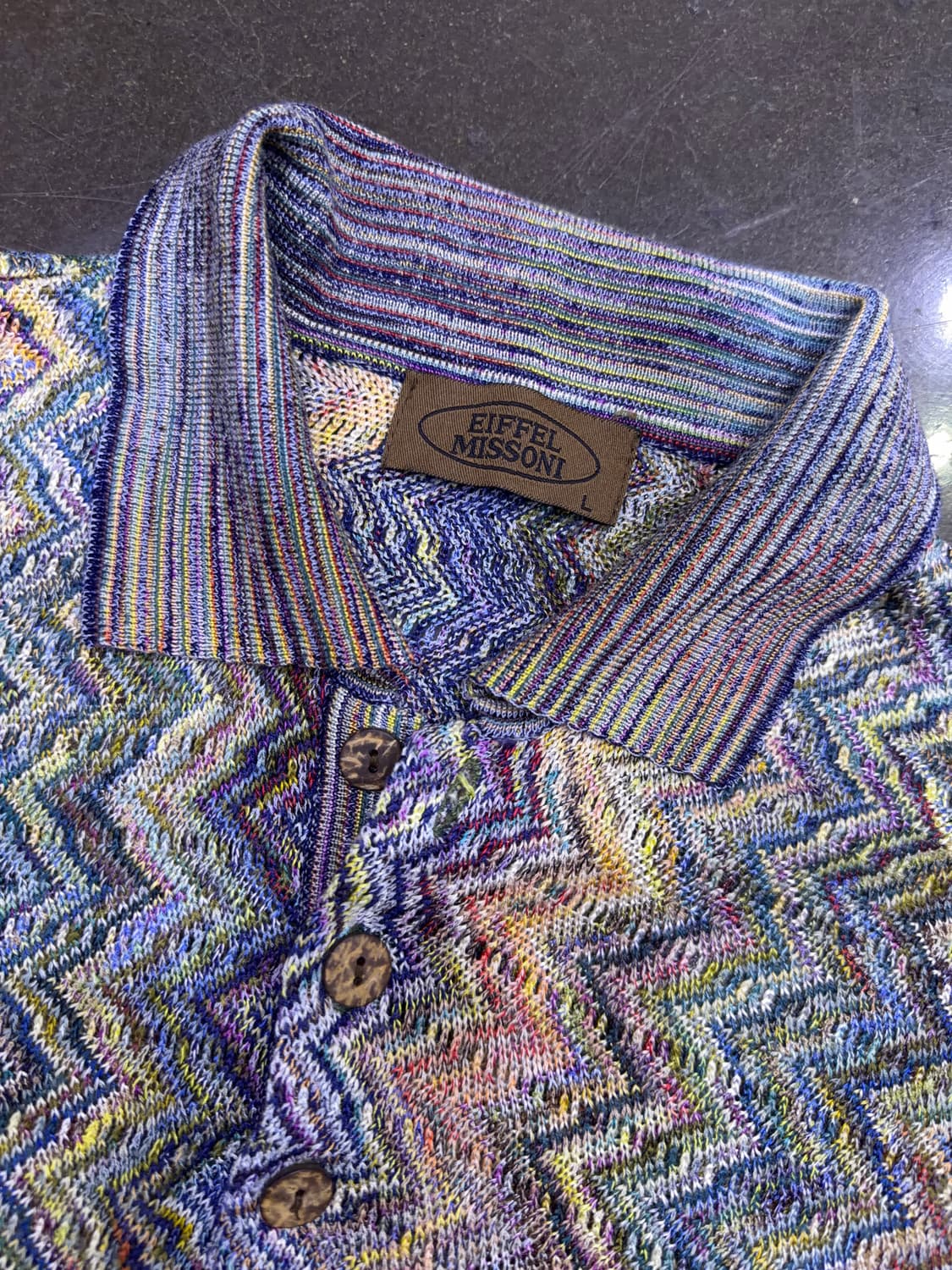 에펠 미쏘니 컬러 에스닉 패턴 니트 카라 반팔티셔츠 L 상품이미지3