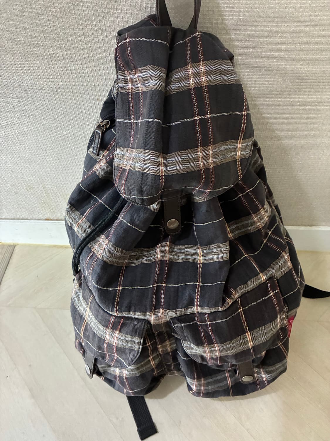 빈티지 체크 패턴 블랙 백팩 보부상백 모리걸룩 상품이미지1