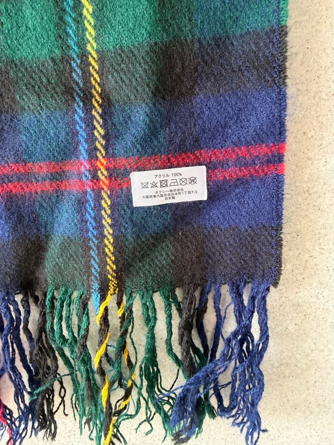 일본제 남여공용 목도리 머플러 그린 네이비 체크 상품이미지2