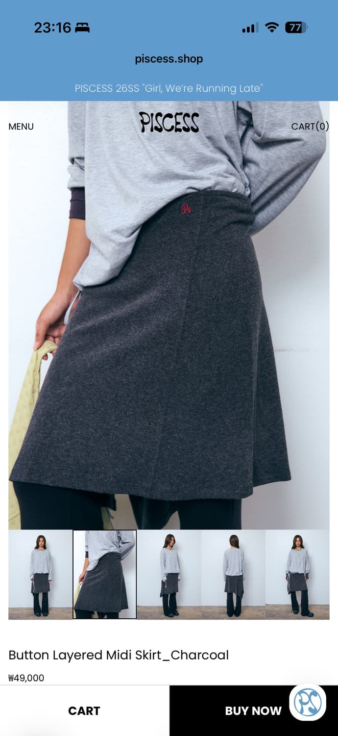 파이시스 Button Layered Midi Skirt_Charcoal 상품이미지2