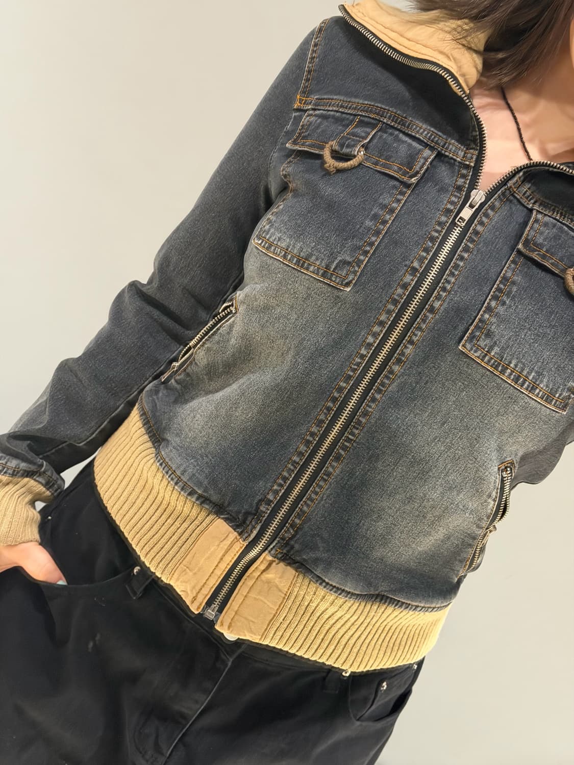 high-neck washing denim jacket 상품이미지5