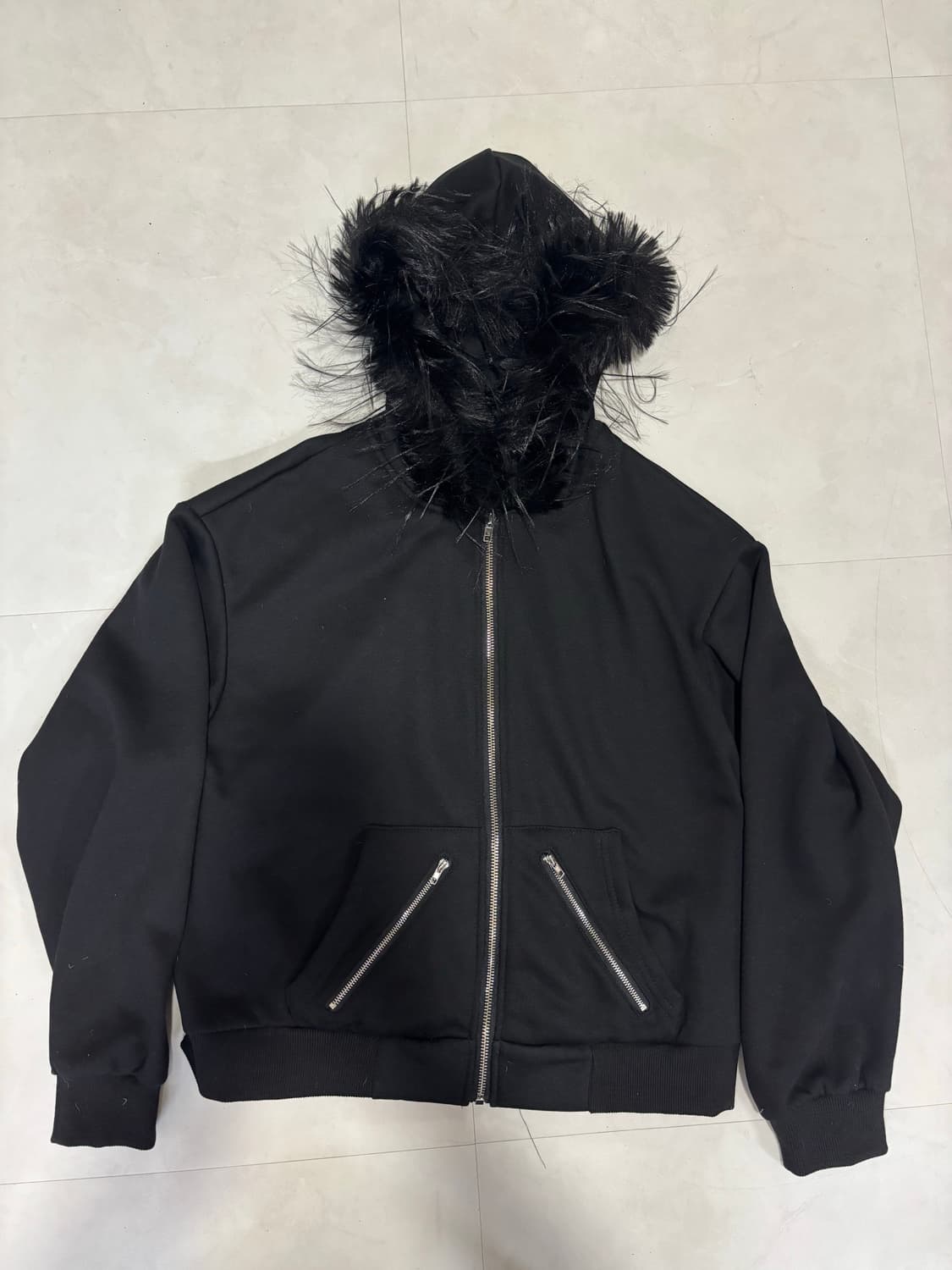 블랙 퍼 후드집업 상품이미지2