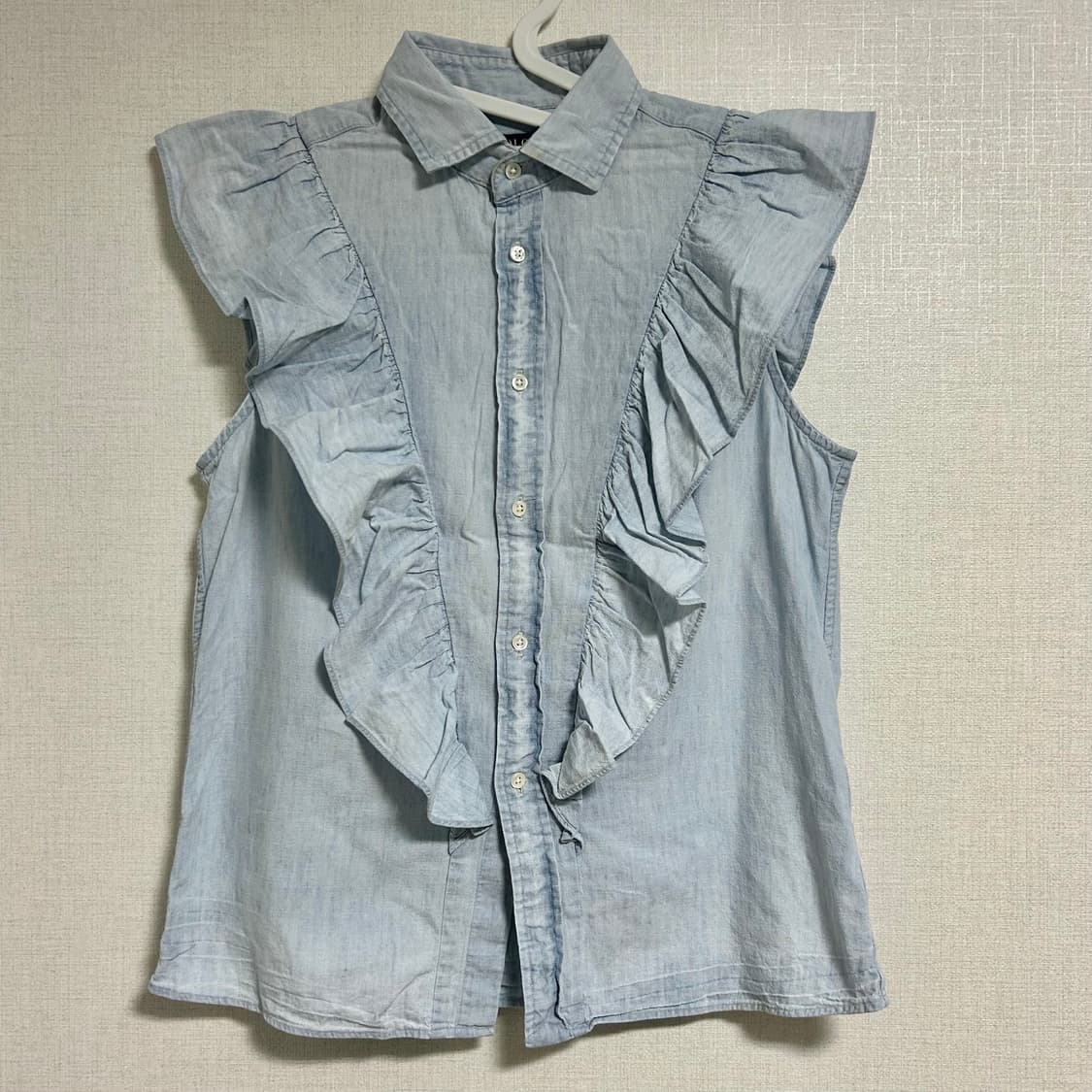 폴로 랄프로렌 신형 프릴 탑 반팔 셔츠 나시 스카이블루 소라 S  상품이미지3