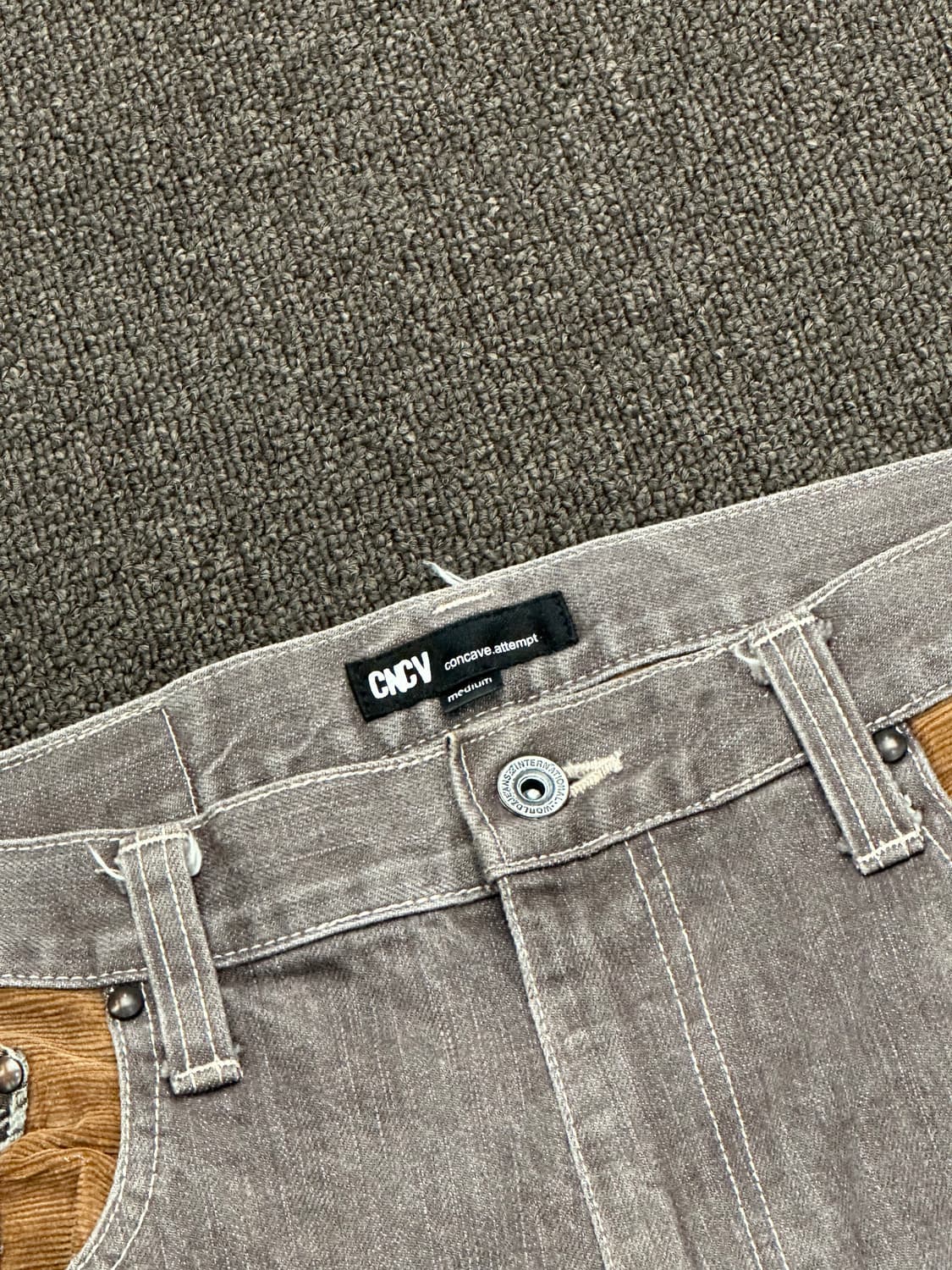 M)CONCAVE vintage 체크 패턴 코듀로이 레이어드 데님팬츠 상품이미지5