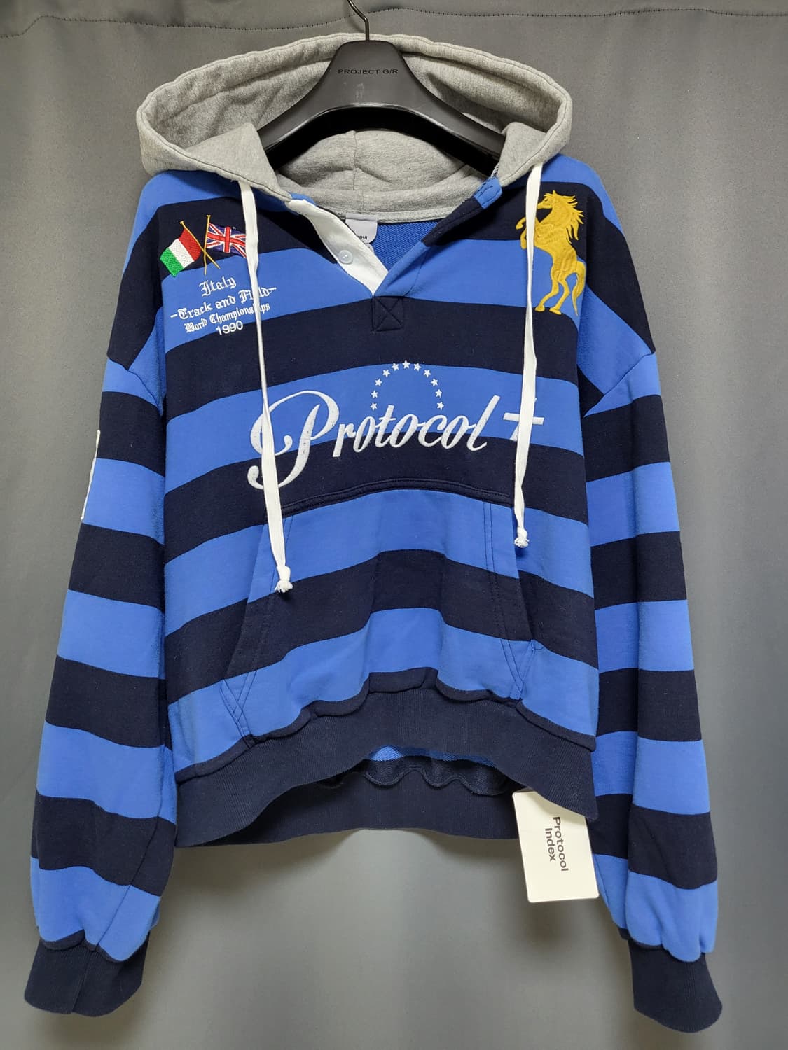 (1사이즈)프로토콜인덱스 스트라이프 폴로 후드 블루 상품이미지1