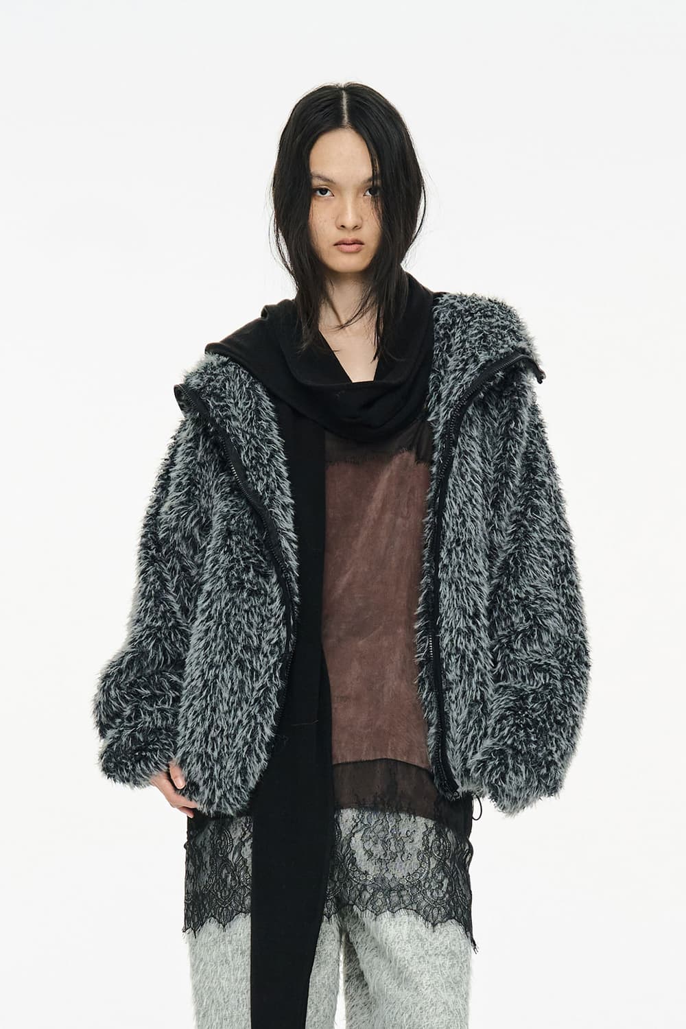 세릭 헤어리 바라클라바 집업 차콜 상품이미지2