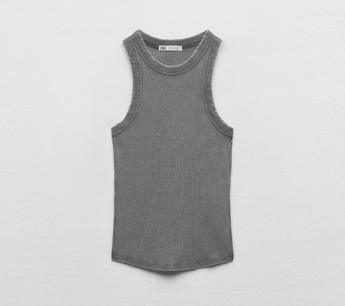 자라 워시드 리브드 티셔츠 탱크탑 나시 그레이 m 상품이미지1