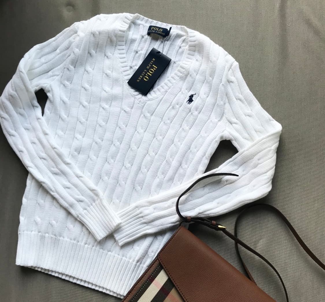 폴로 랄프로렌 브이넥 니트 화이트 S 상품이미지1