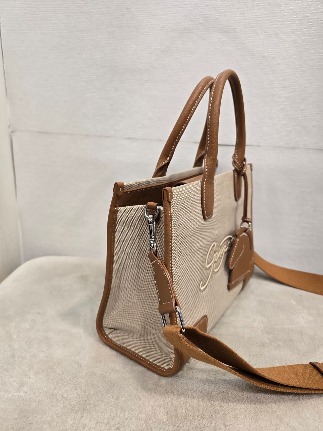 가이거 런던 캔버스 소가죽 토트백 숄더백 크로스백 아이보리 상품이미지5