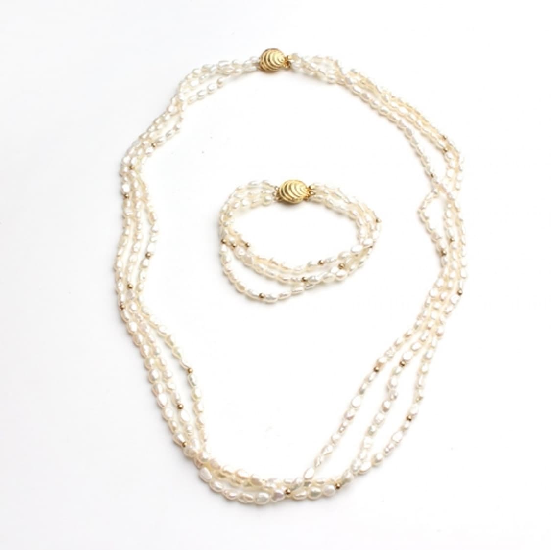 세 겹 밥풀진주 목걸이 팔찌 세트 상품이미지1