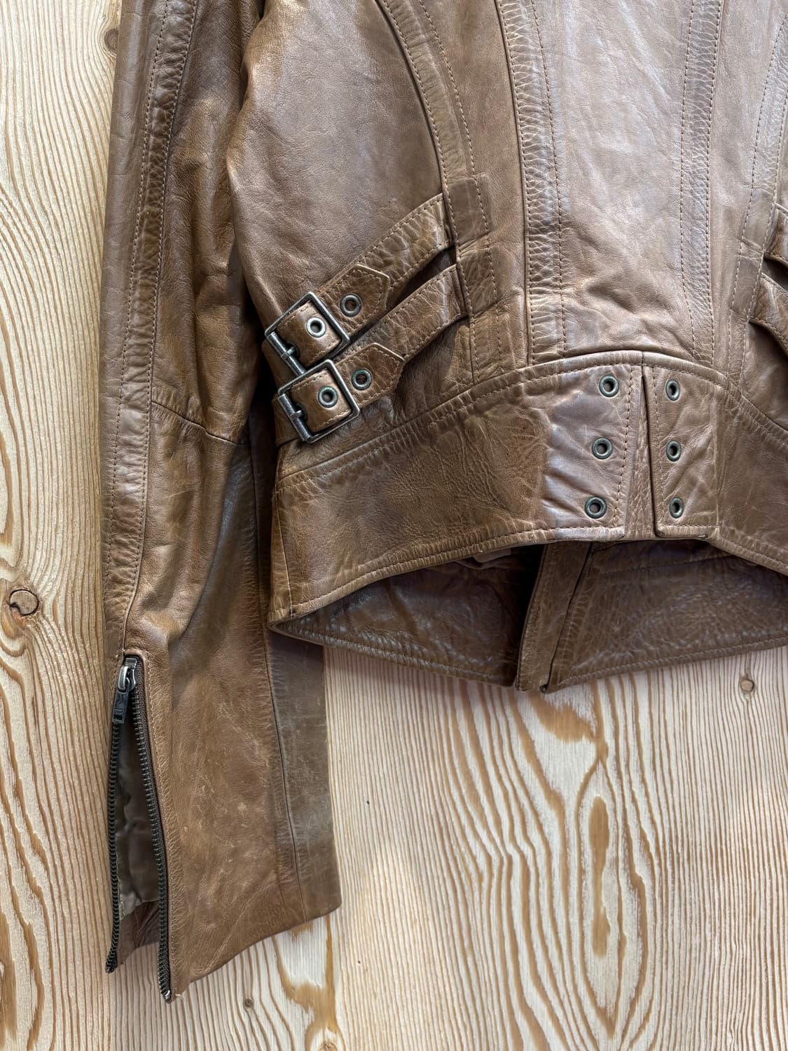 디젤 램스킨 크롭 바이커 자켓 상품이미지4