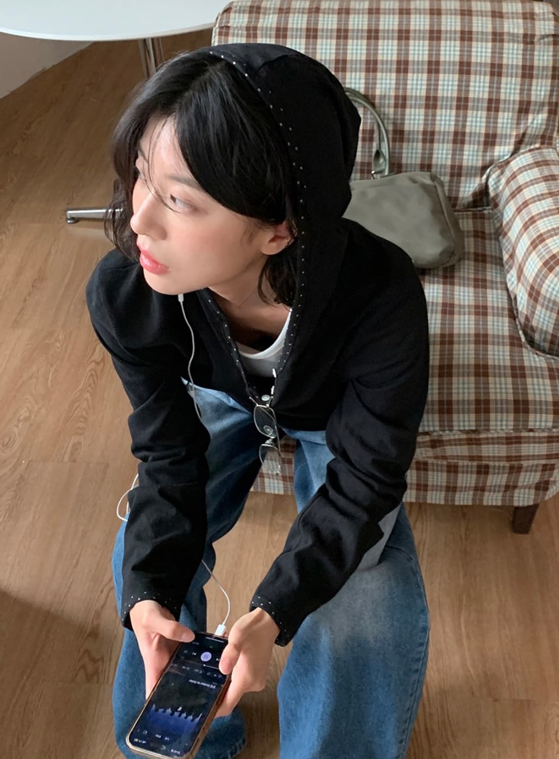 지그재그 데일리쥬 데니슨 도트 레이어드 빈티지 후드 티셔츠 상품이미지2