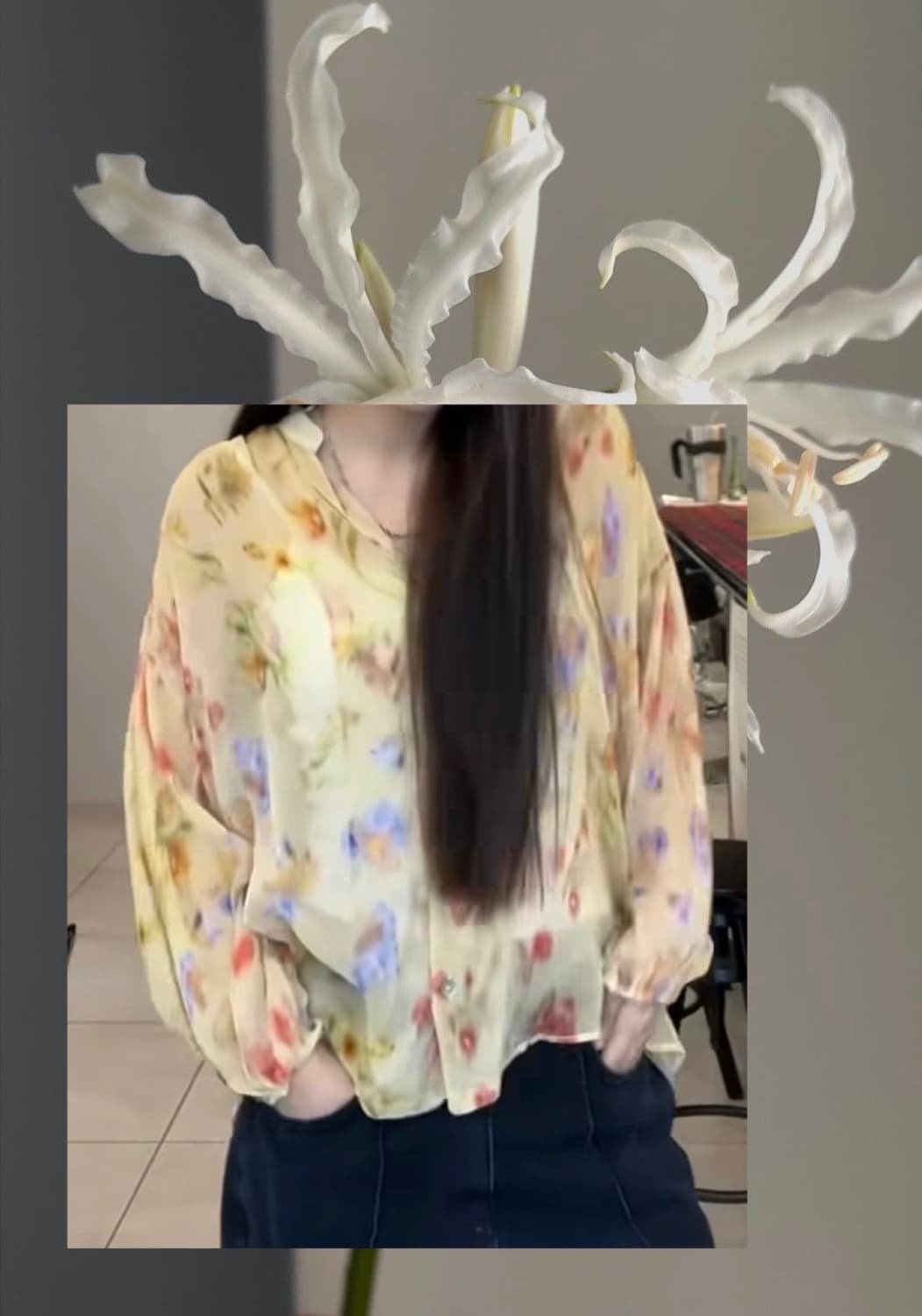 Zara chiffon flower blouse 쉬폰 플라워 블라우스 상품이미지3