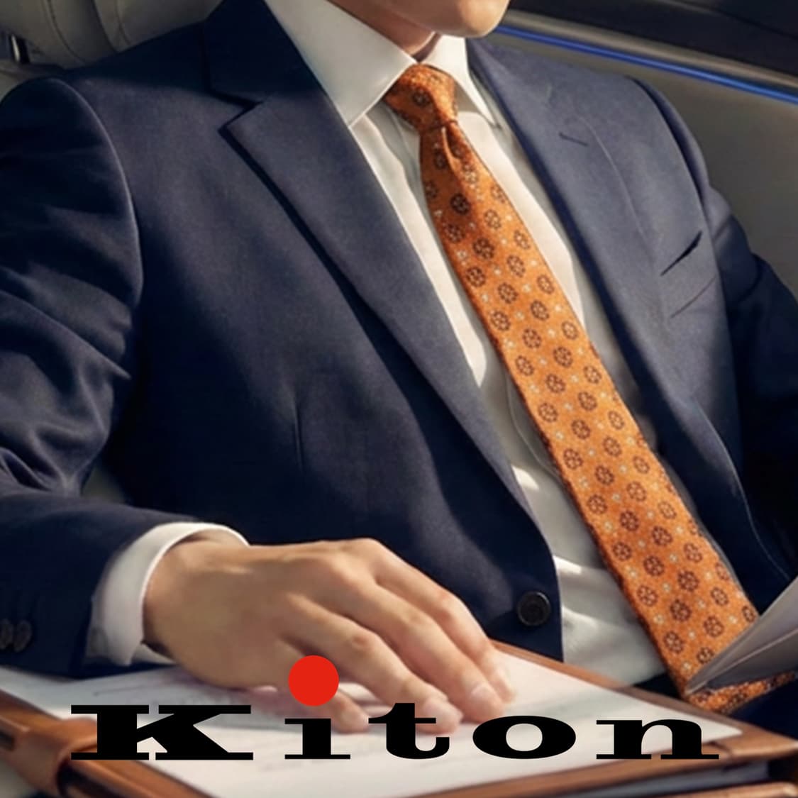 키톤 실크 오렌지 플라워 자수 넥타이 9.5cm S~A+등급 e905 상품이미지1