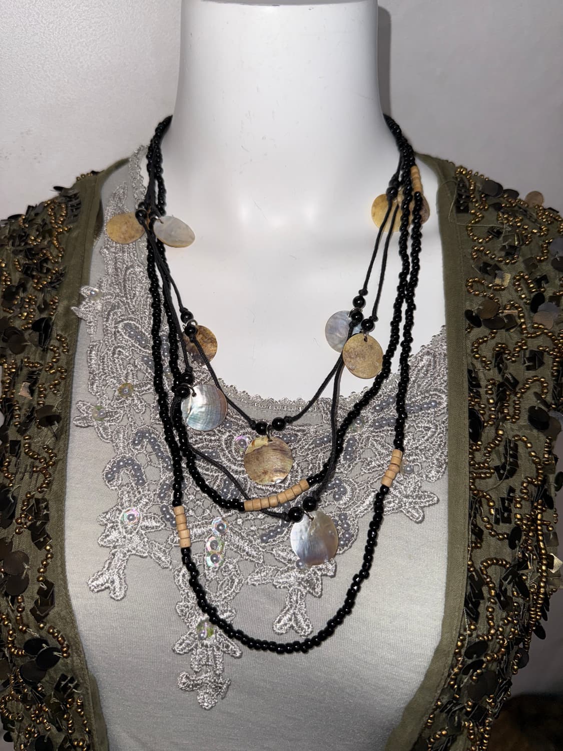 Black ethnic beads layered necklace  상품이미지4