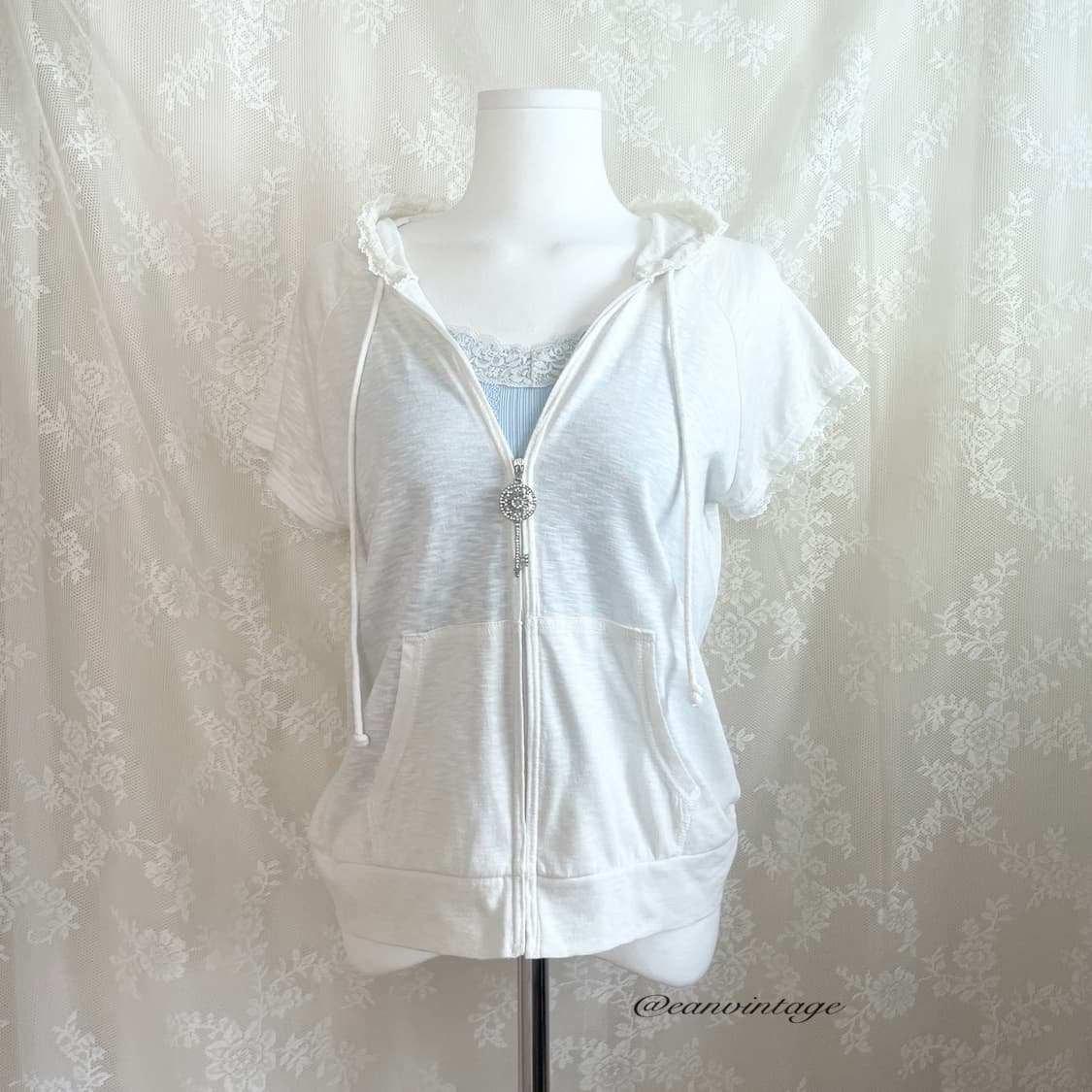white lace half hood zip-up 상품이미지7