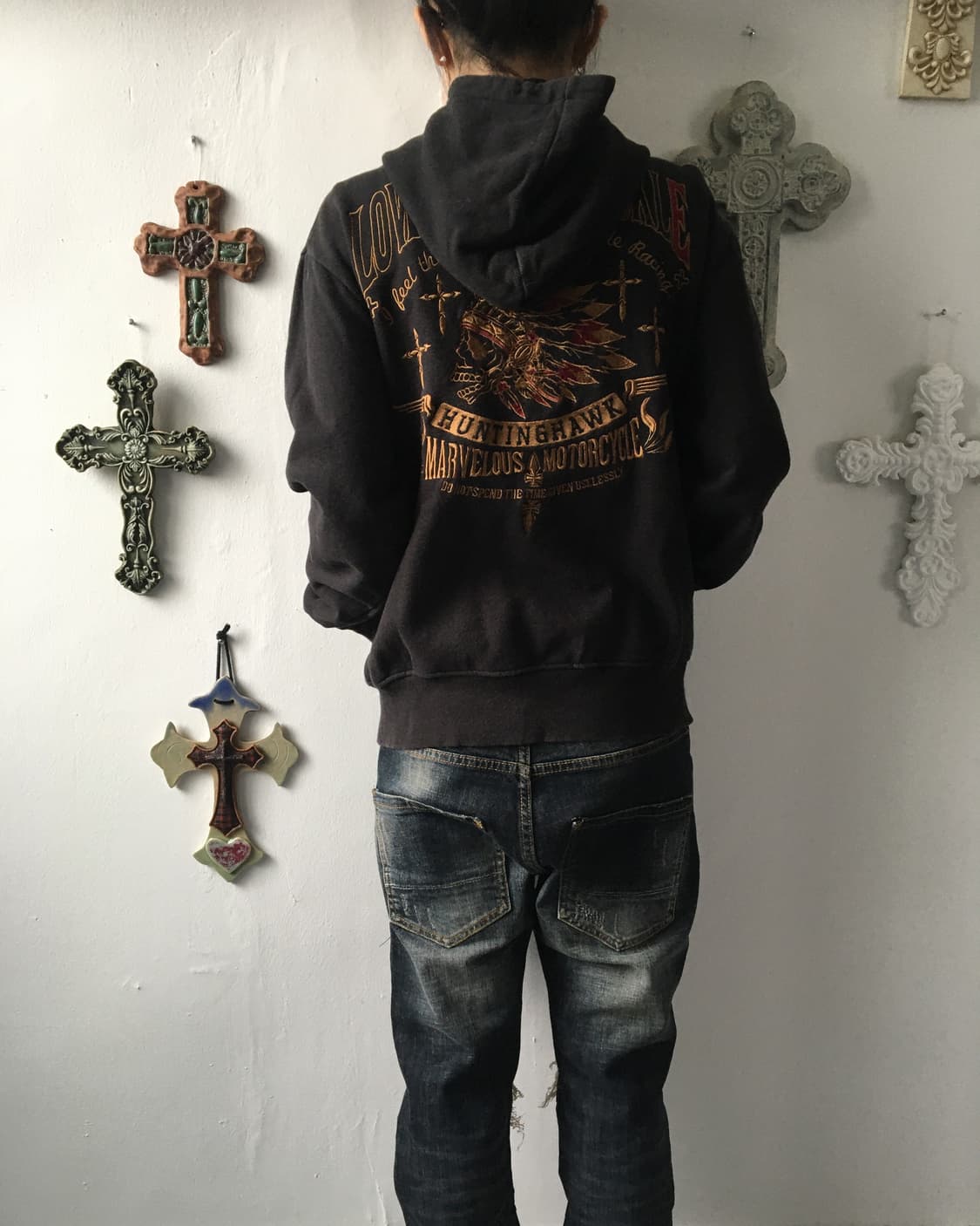 Back needle works point hood zip up 상품이미지6