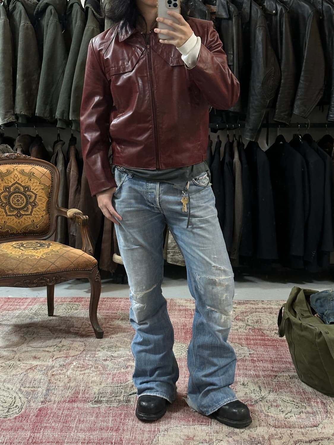 80's 빈티지 버건디 크롭 레더 자켓 라이더 자켓 파이트클럽st 상품이미지9