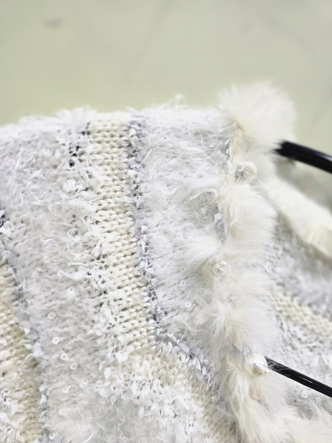 르네 화이트 퍼 트리밍 니트 가디건 일본 빈티지 상품이미지10