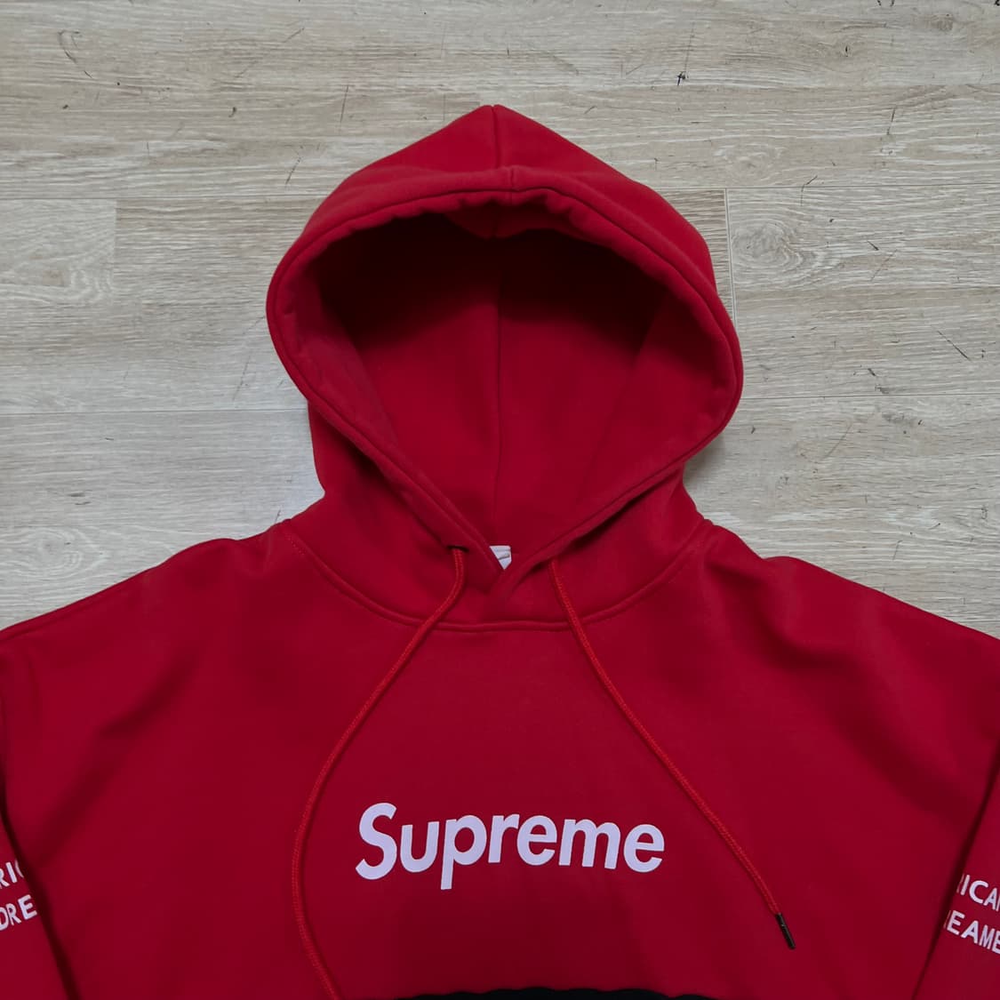 슈프림 투톤 배색 로고 프린팅 기모 후드티 [레드/블랙] 2XL/110 상품이미지2