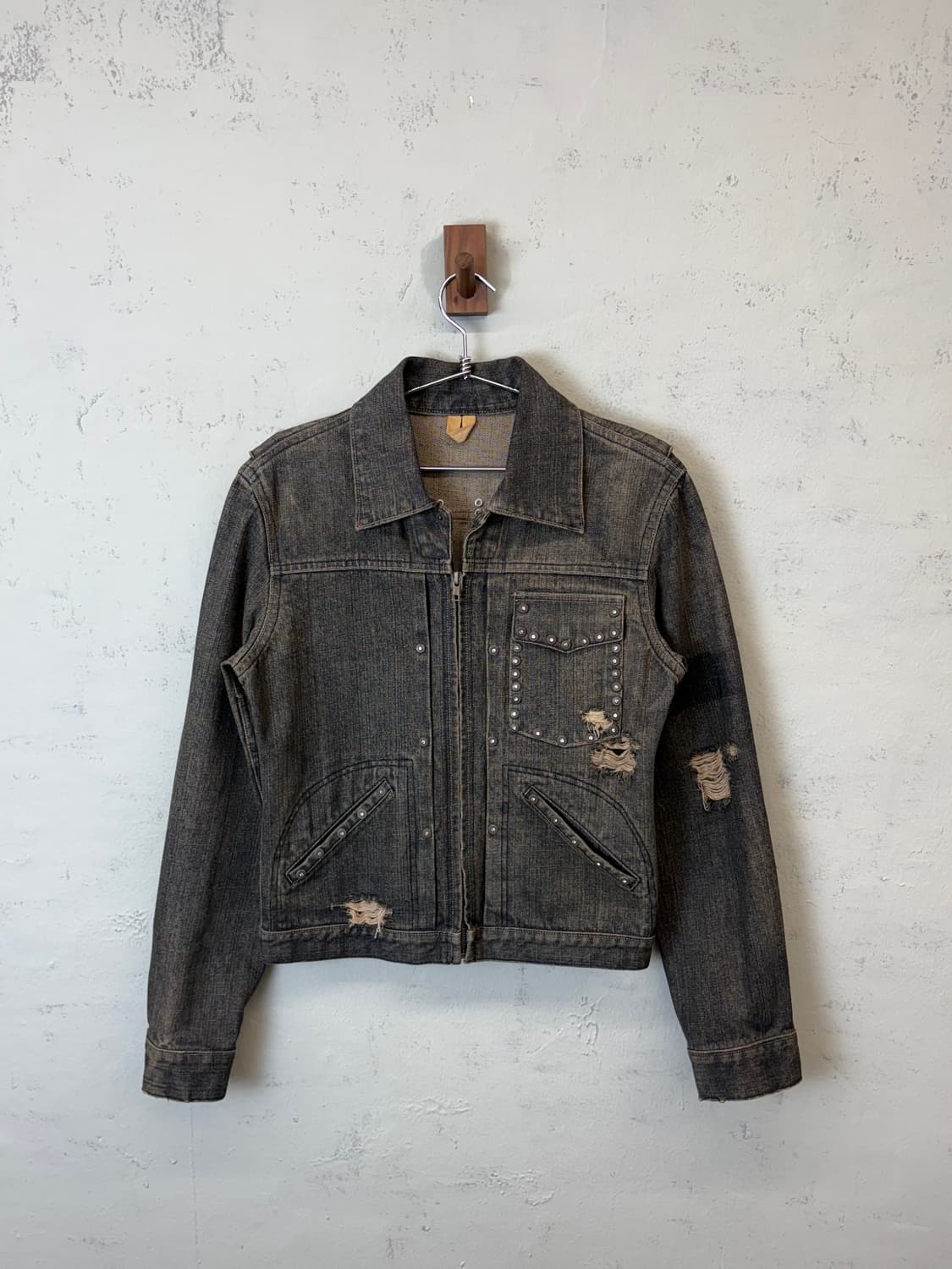 JPN 빈티지 레터링 큐빅 집업 데님 자켓 상품이미지1