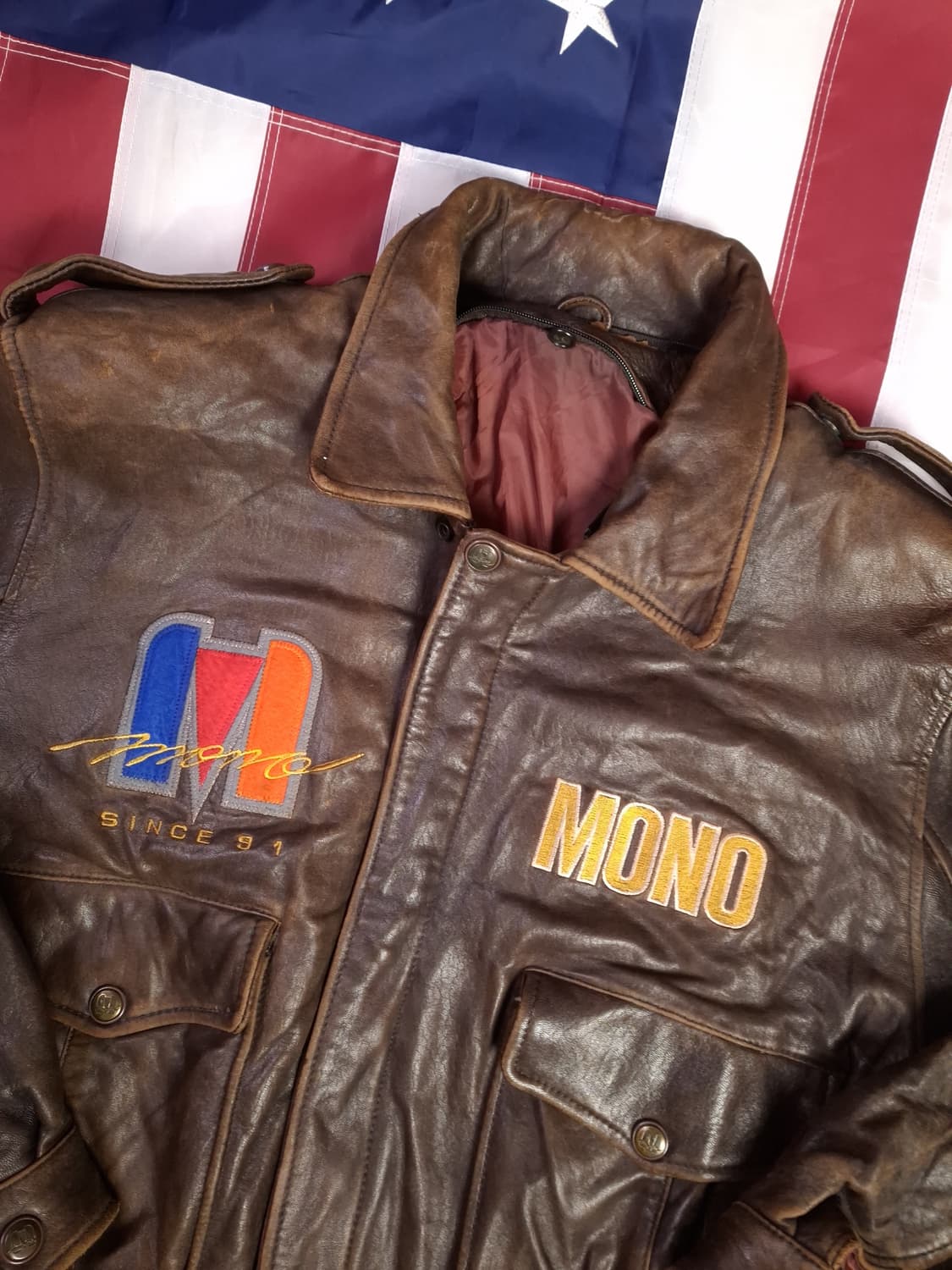 90's 국내산 MONO CHAIN 리얼레더 빈티지 항공자켓 상품이미지4