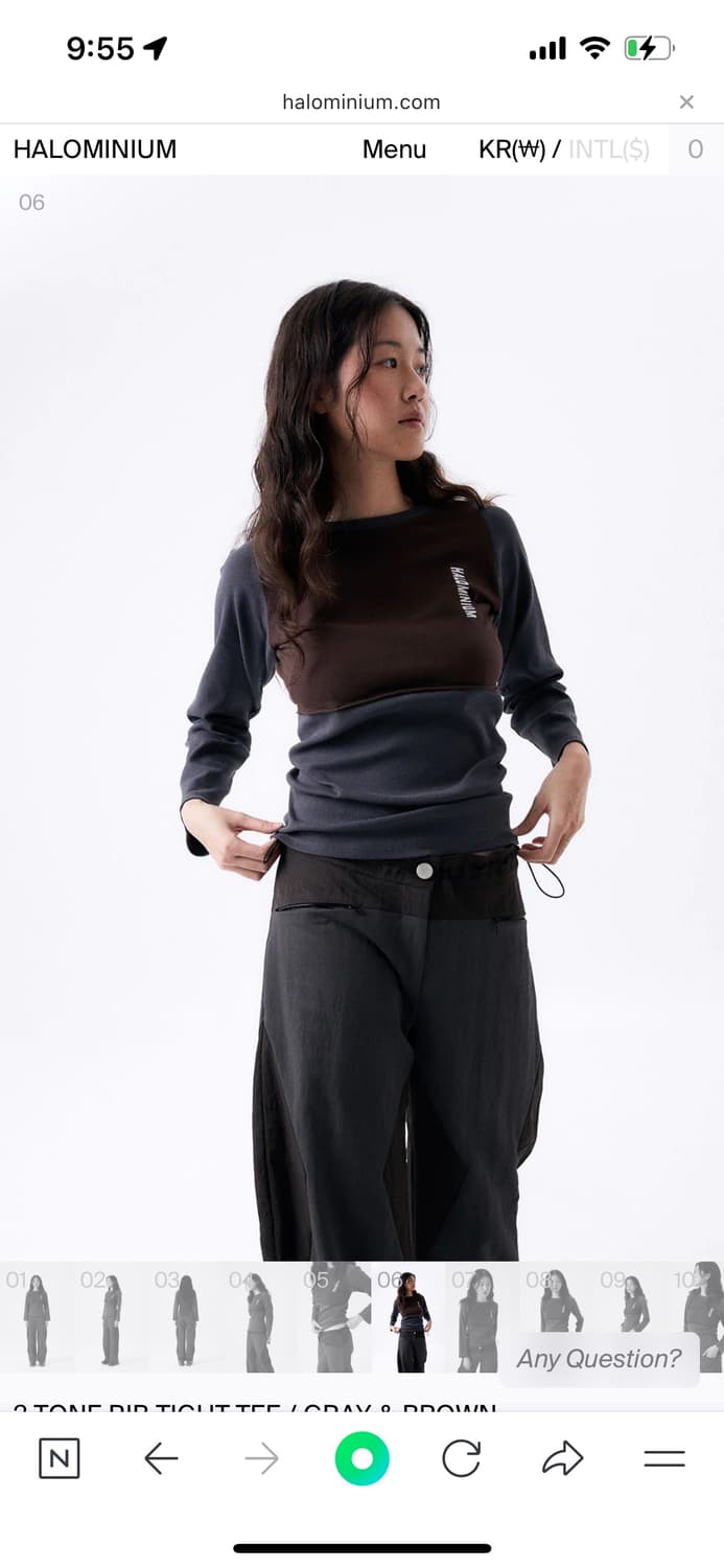 할로미늄 2 tone rib light tee gray&brown 상품이미지3