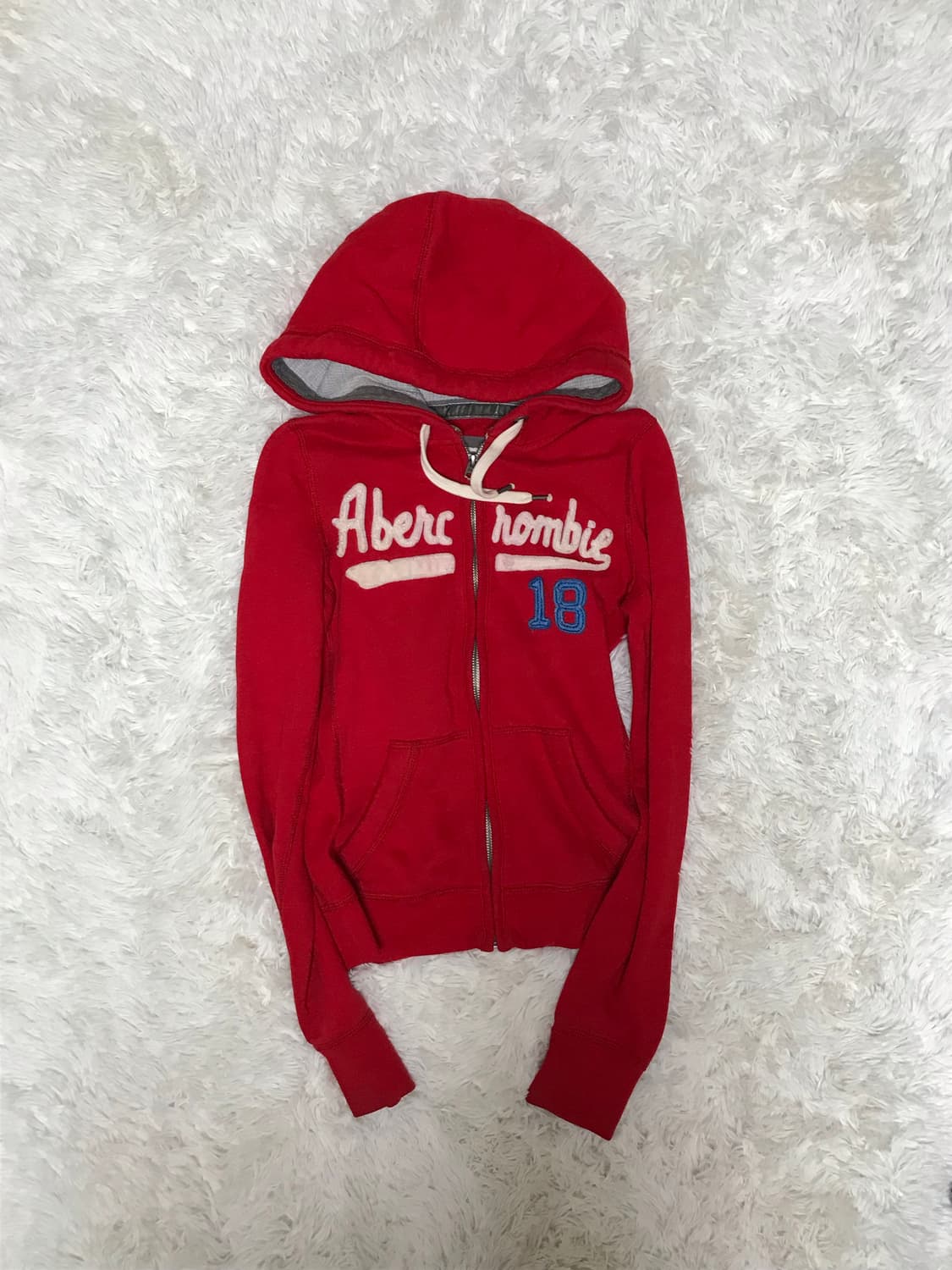 아베크롬비 울프죠 양털 레드 딱붙핏 후드집업 상품이미지1