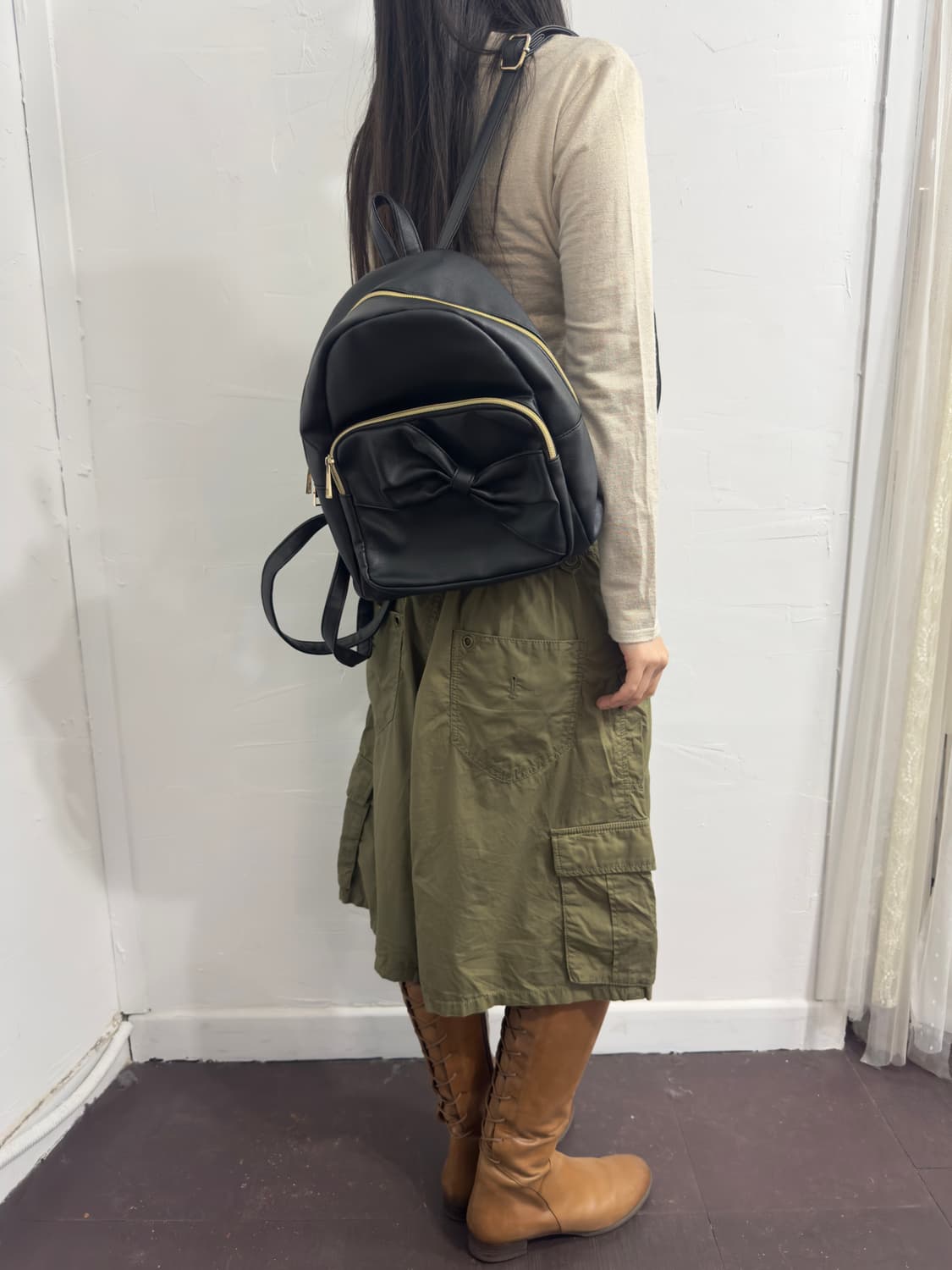 ribbon leather backpack 상품이미지5