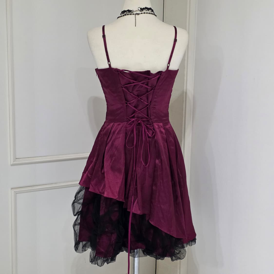 일본빈티지)버건디 파티걸 도트 캐캐체깔보헤미안오네갸루st 언발캉캉 드레스 상품이미지3