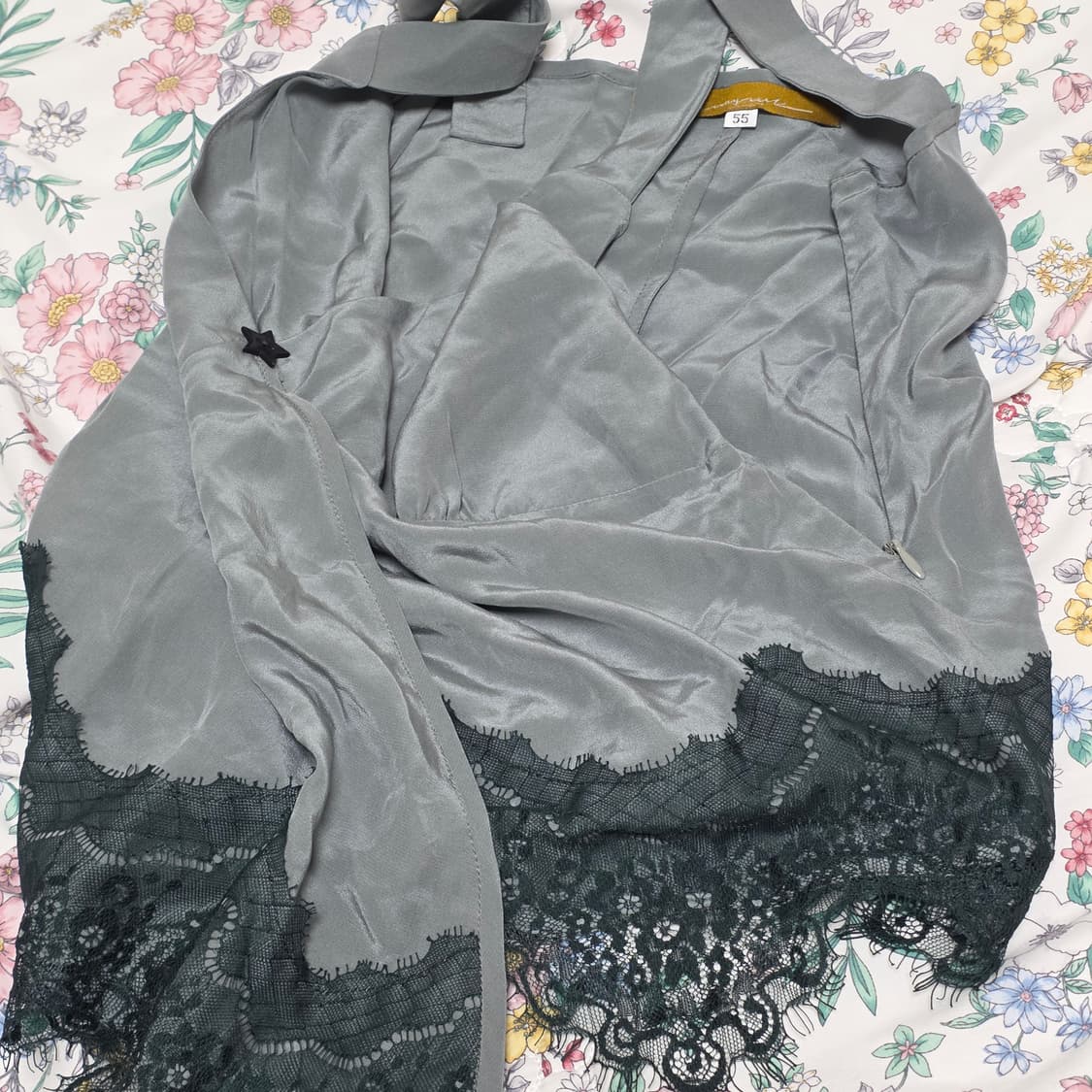 유럽빈티지)오네갸루st 새틴 레이스 스타 나나깔 로맨틱 랩슬리브리스 상품이미지3