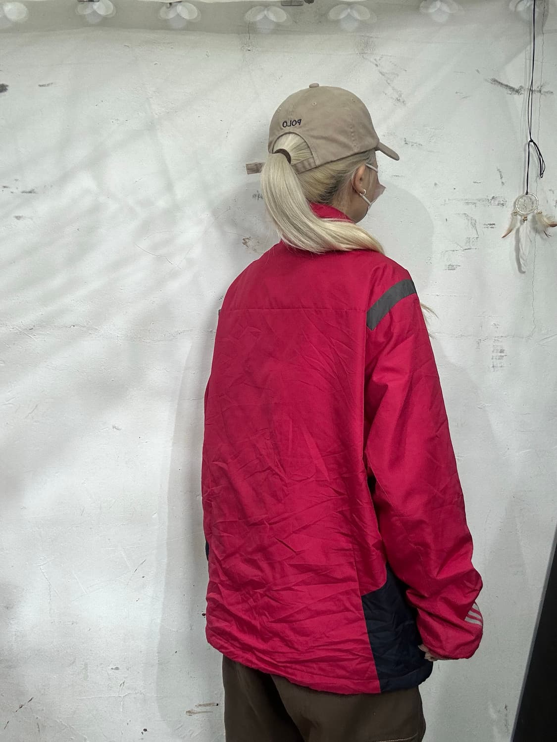 00s 아디다스 버건디 레드 삼선 오버핏 바람막이 자켓 M 상품이미지3