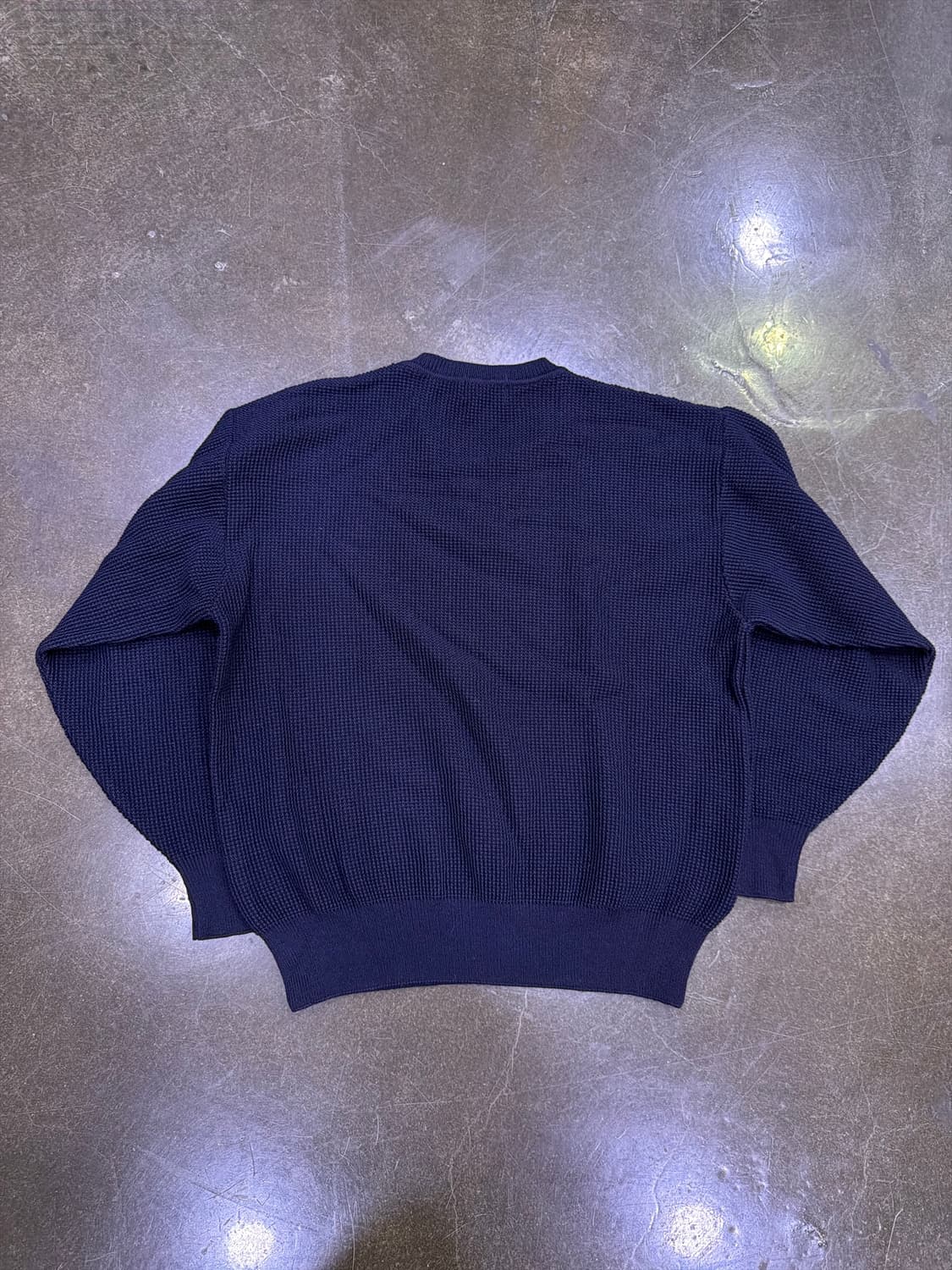 로건 100% 메리노울 와플 V넥 니트 스웨터 네이비 S 상품이미지2