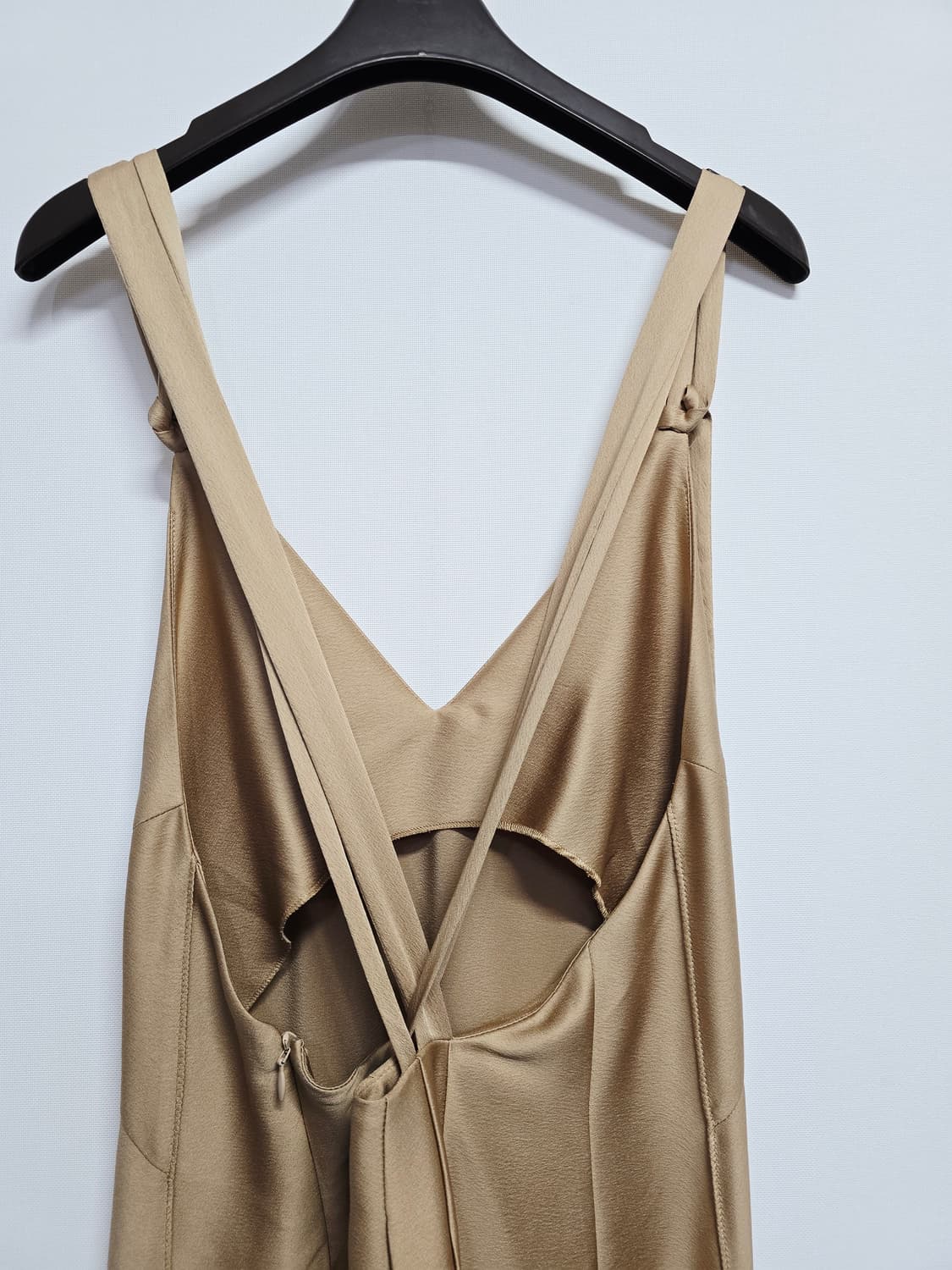 마인 베이지 끈 원피스 새틴 드레스 상품이미지5