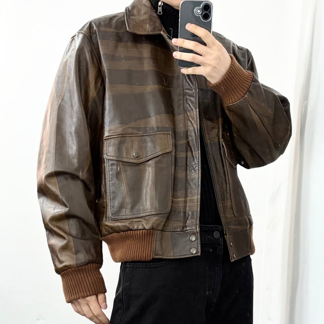 Avellino 양가죽 패턴 봄버 자켓 상품이미지2