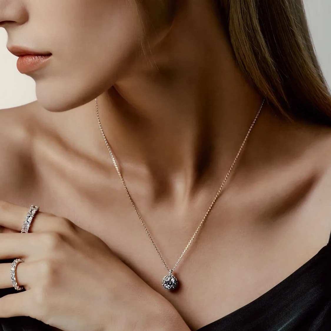 레인드랍 라운드 헤일로 솔리테리어 팬던트 목걸이 상품이미지1