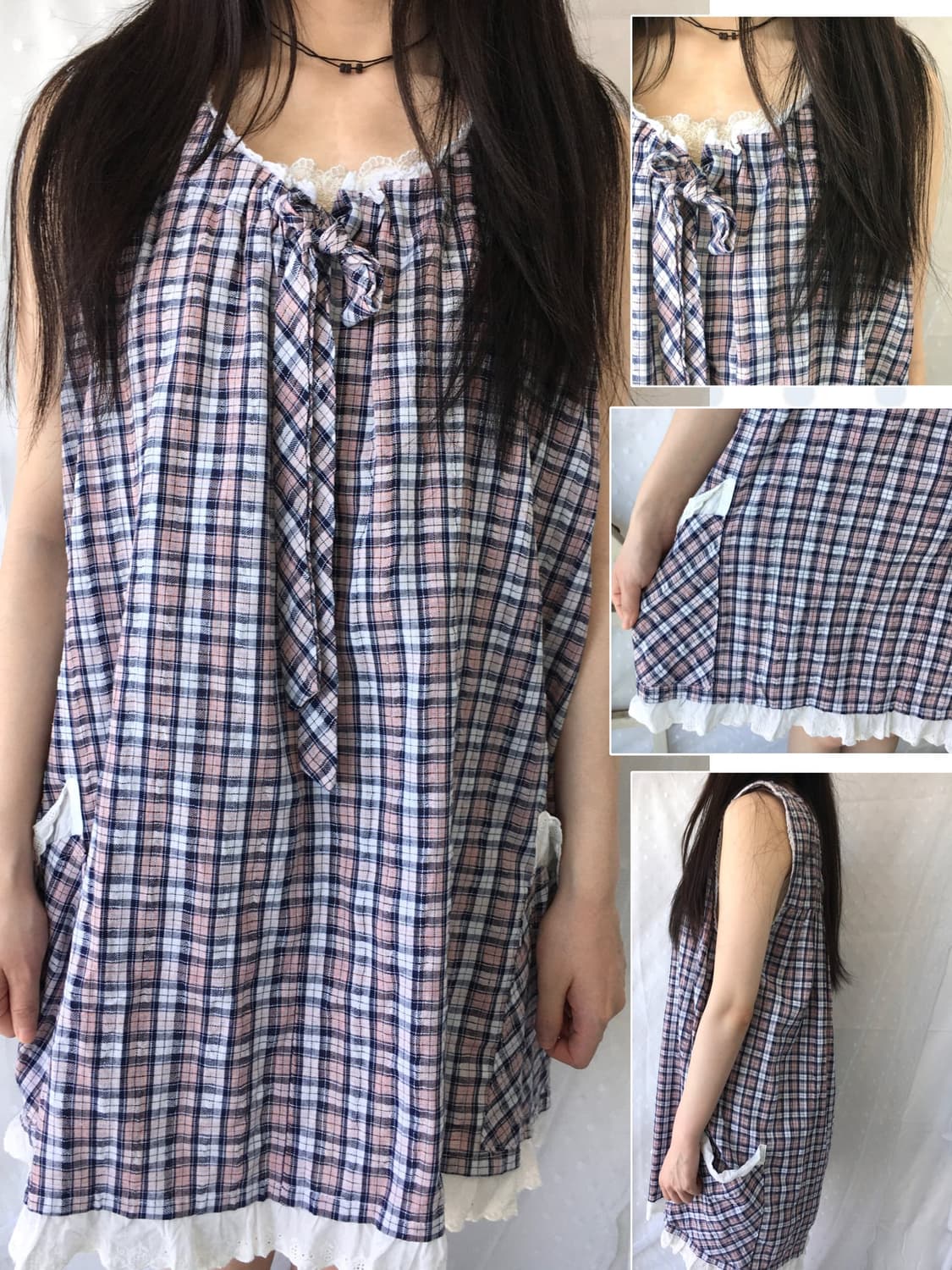 [HANDMADE] 핸드메이드 체크 슬리브리스 원피스 모리걸 상품이미지1