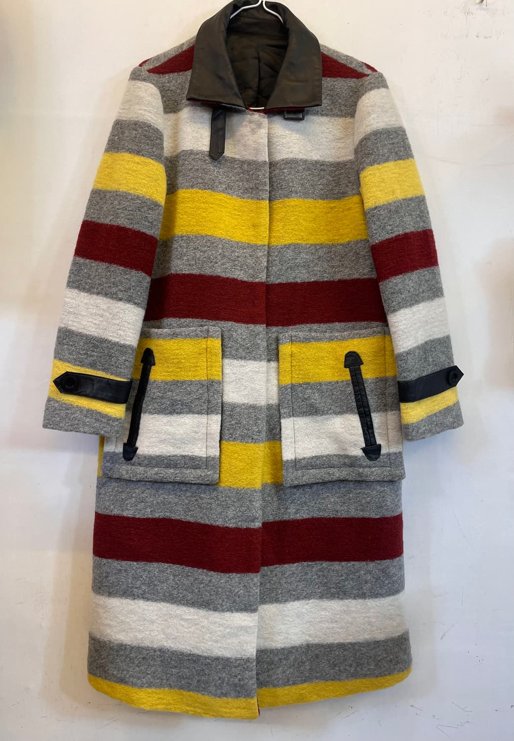 수입 스트라이프 울100%코트 새상품:) 여성모직롱코트 하객룩데이트룩 상품이미지1