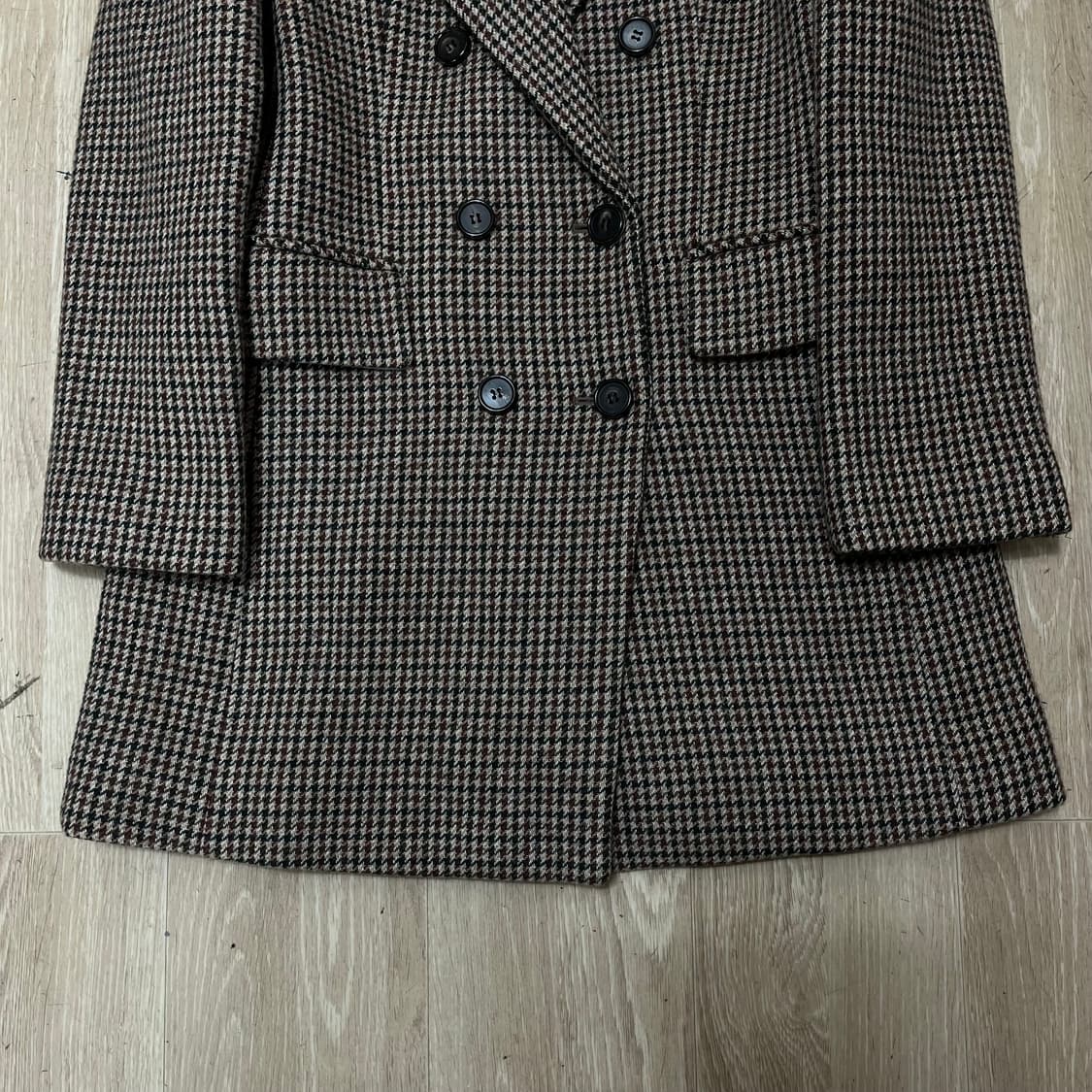 지컷 여성 체크 모직 더블 코트 55 상품이미지8