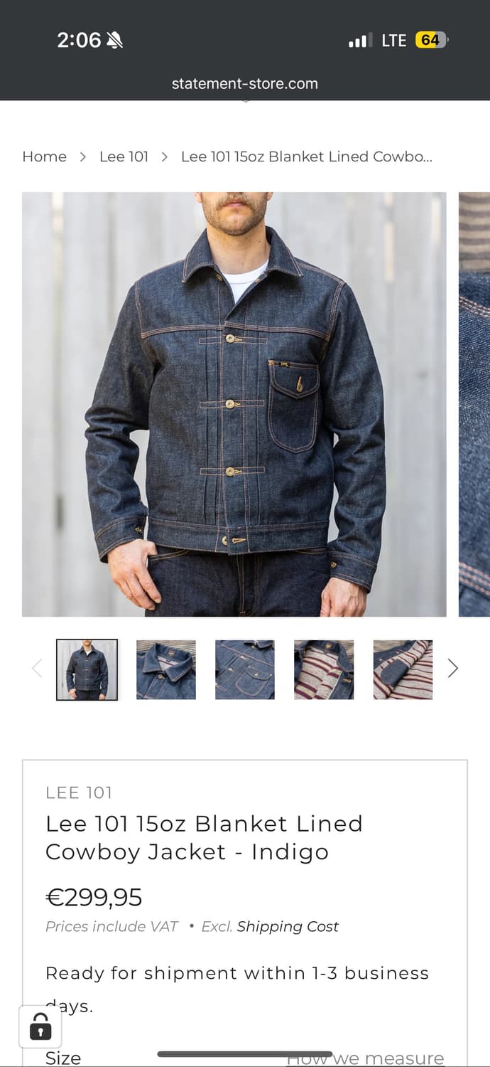 Lee 101 cowboy jacket lined 상품이미지1